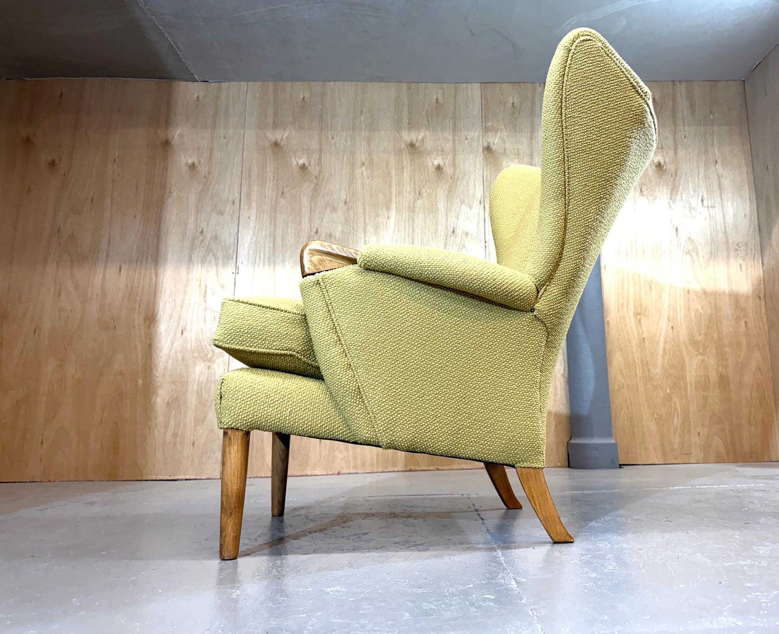 Parker Knoll Beautiful 1960’s Papa Bear Wingback Armchair In Heritage Premium Mustard Wool And Mohair Fabric. Fully Refurbished & Restored.