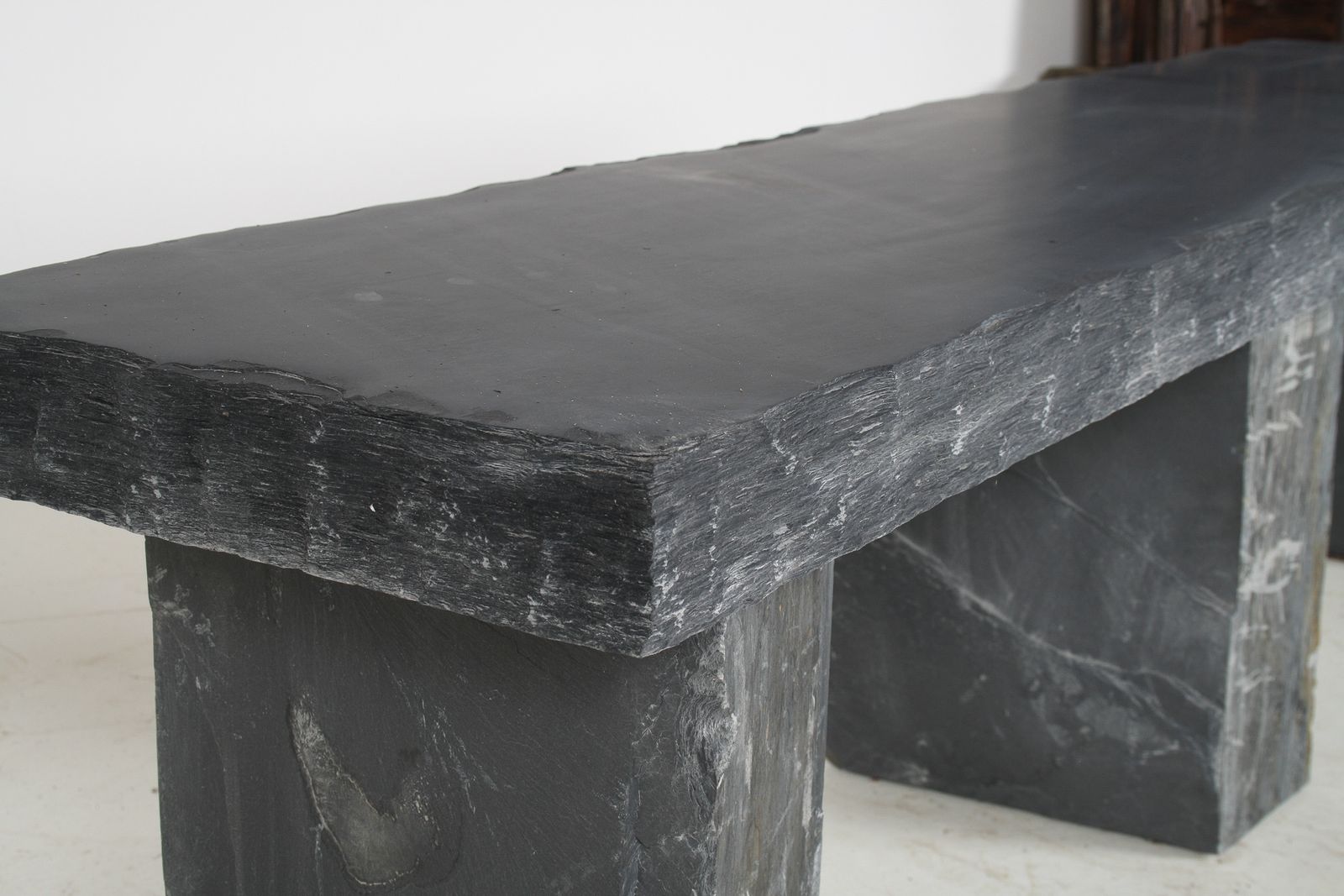 Large 6ft Natural Wabi Sabi Stone Slate Bench Seat On Bolster Plinth Base photo vintage