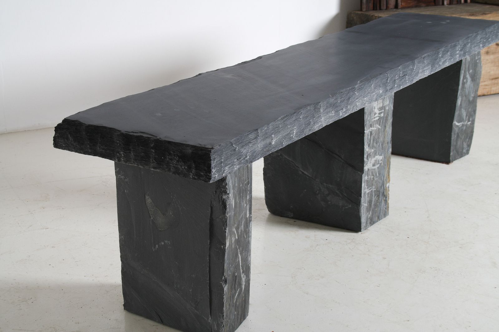 Furniture Large 6ft Natural Wabi Sabi Stone Slate Bench Seat On Bolster Plinth Base photo