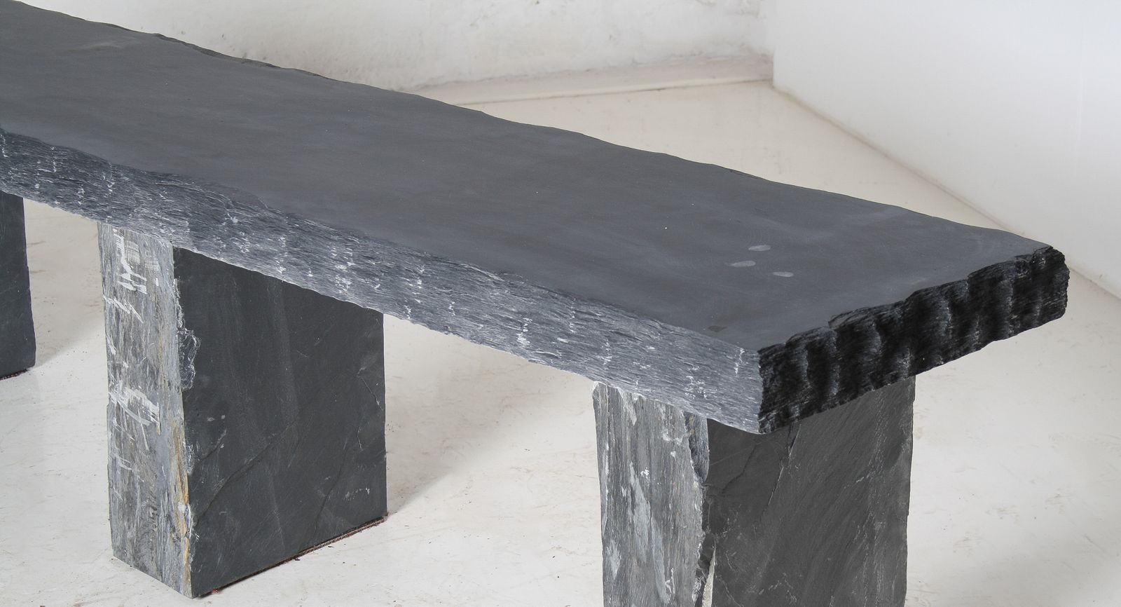 3895.0 Large 6ft Natural Wabi Sabi Stone Slate Bench Seat On Bolster Plinth Base photo