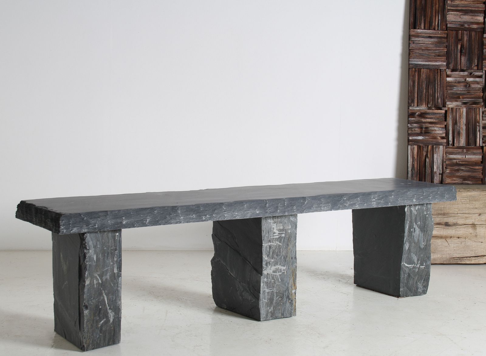 photo buy Large 6ft Natural Wabi Sabi Stone Slate Bench Seat On Bolster Plinth Base