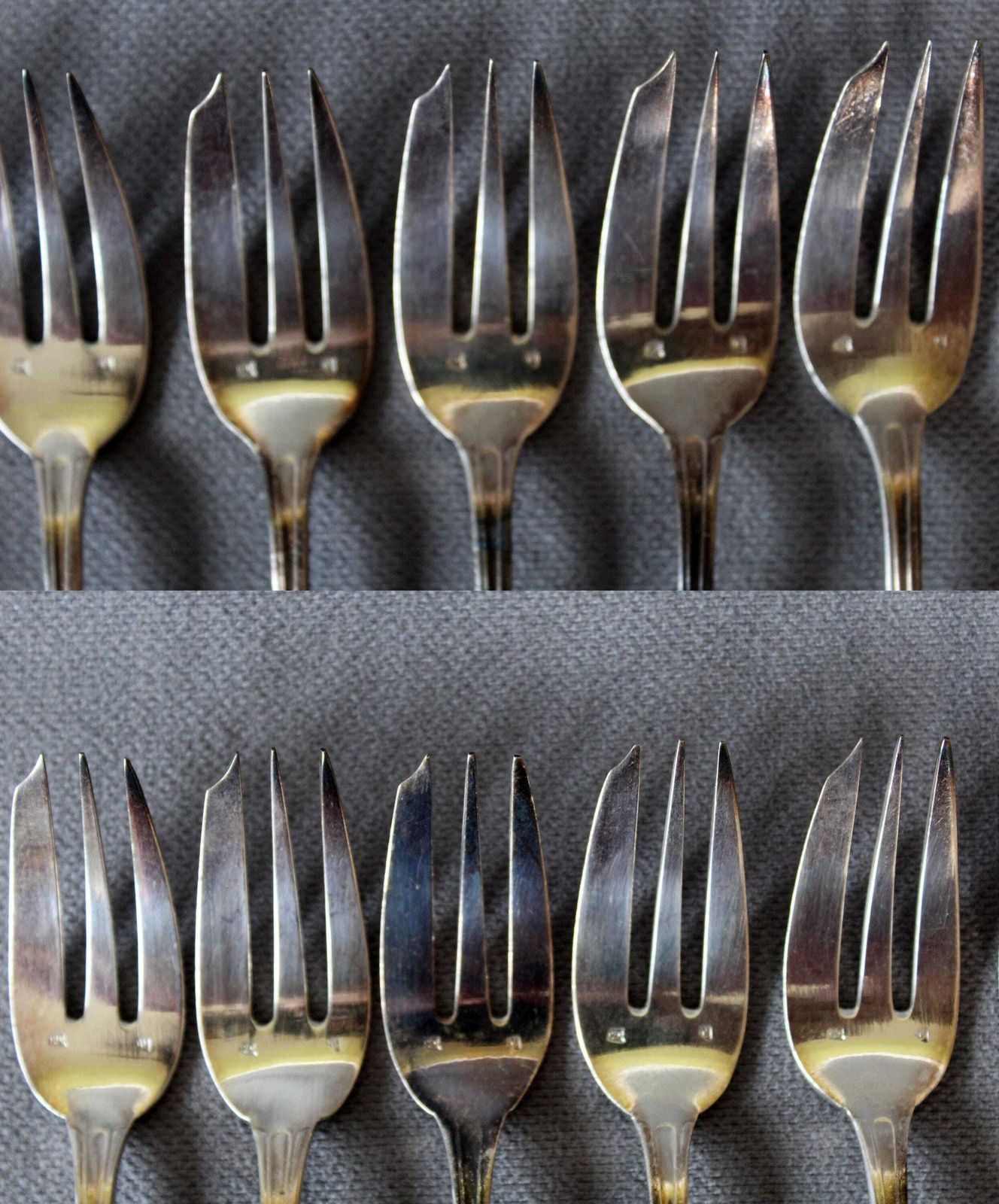 Antique Set Of 10 French Armand Frenais Silver Plated Small Forks, Dessert Forks, Art Nouveau Flowers Floral, France, Anchor Af Mark 12 Gram photo 84.0