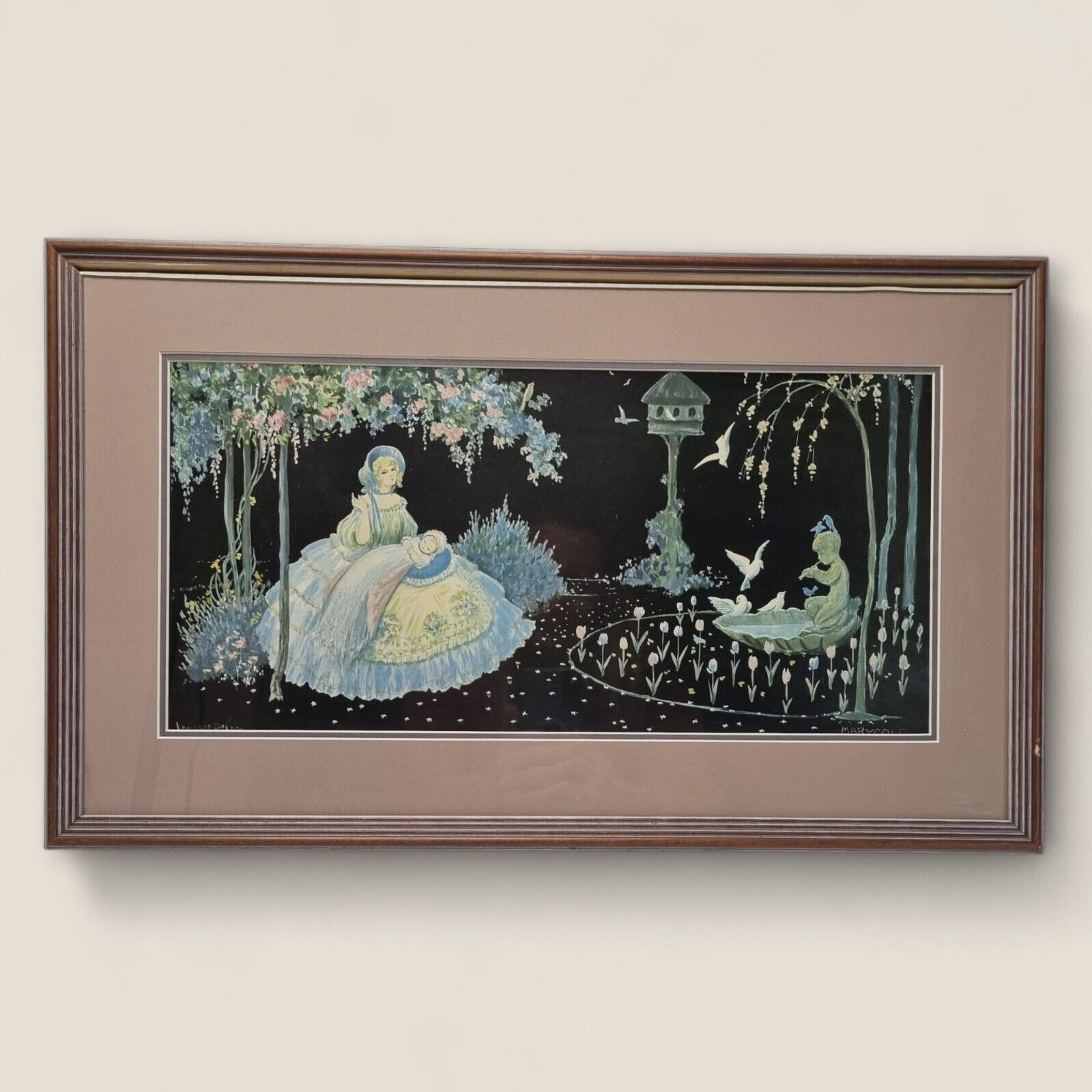 Mary Gold Print Foil Art Framed Picture Vintage Signed 1930's photo furniture
