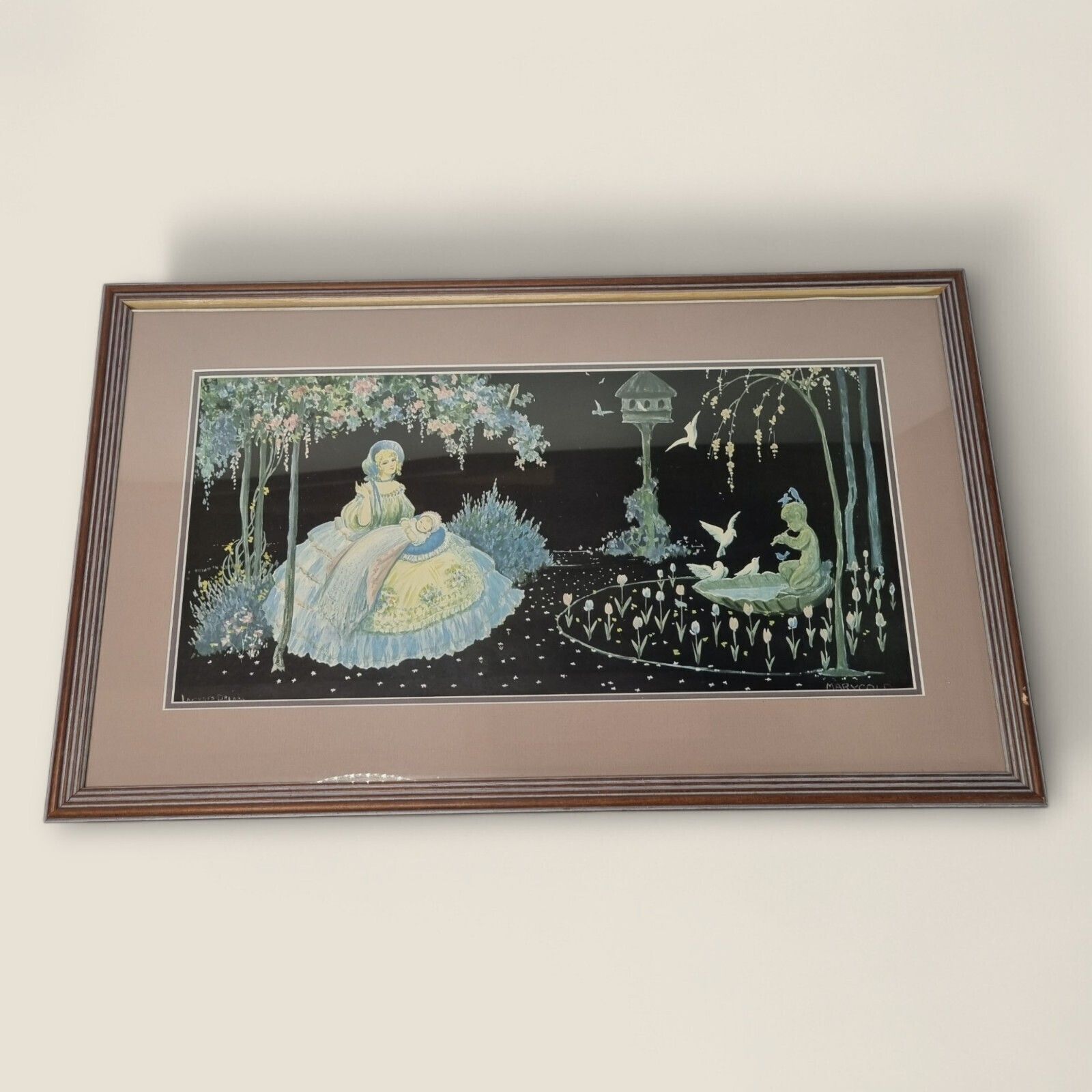 photo furniture Mary Gold Print Foil Art Framed Picture Vintage Signed 1930's