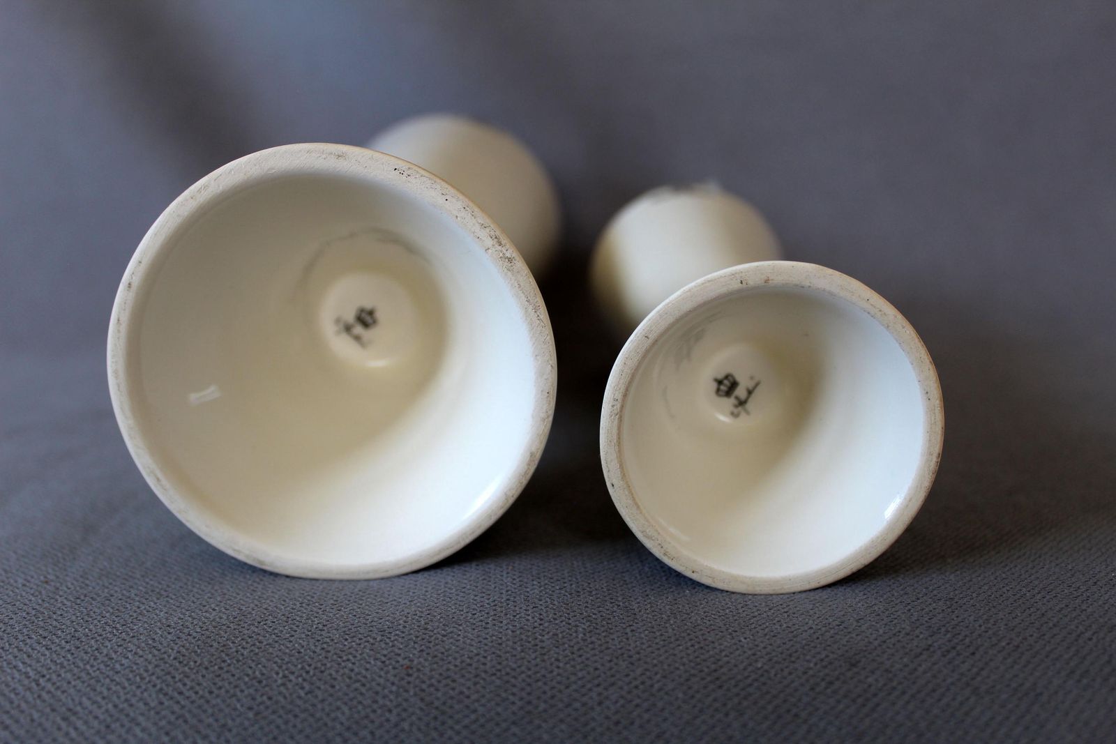 photo furniture Set Of 2 Modernist Ceramic Off White Cone Vase, Candle Holder, Royal Boch Belgium, Designer Emmanuel Gardin, Model Slender, Double Sided