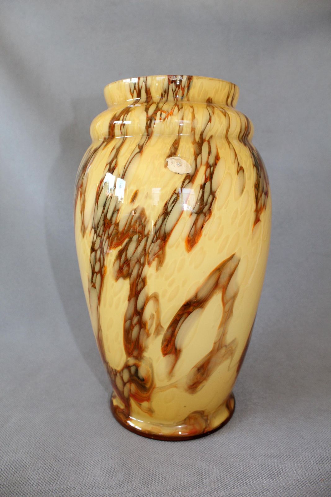 Art Deco Ca. Jaren 1930 Hoge Opaalglaze Vaas, Gemarmerd Glas, Karamel, Dubbelwandig Glas, Scailmont Heemskerk Cristal, Studio Art Glass photo buy