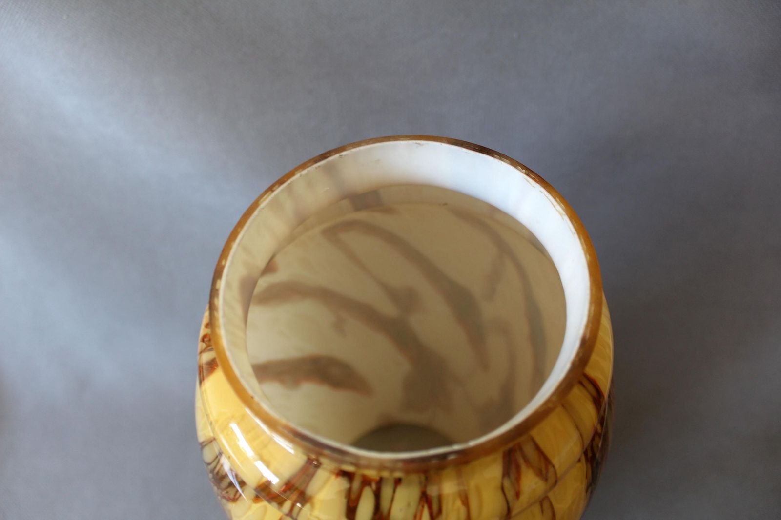 Art Deco Circa 1930s Tall Opaline Glass Vase, Marbled Glass, Caramel, Double Cased Glass, Scailmont Heemskerk Cristal, Studio Art Glass photo vintage