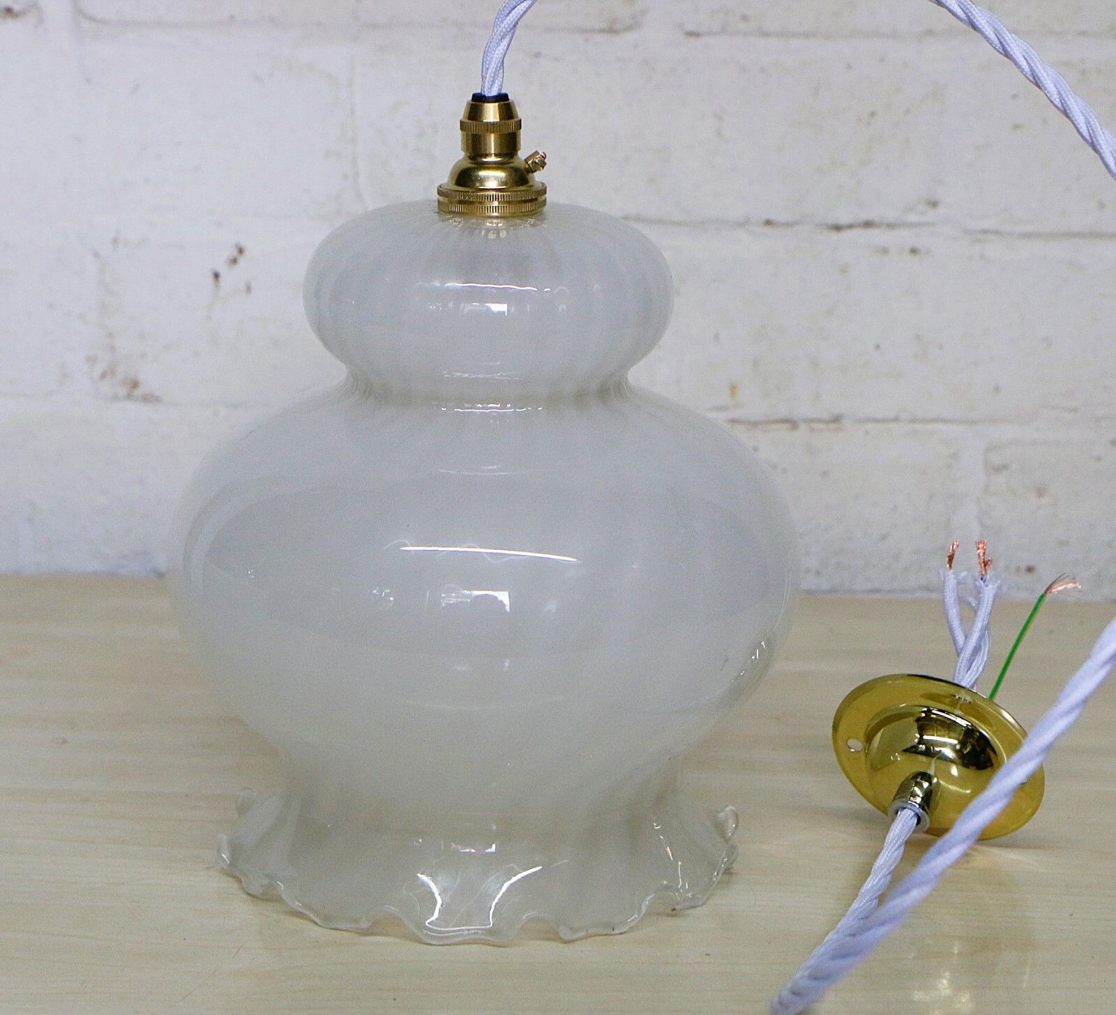 Ceiling Light Vintage Swirled Glass Frilled Glass Pendant Late 1970's photo vintage