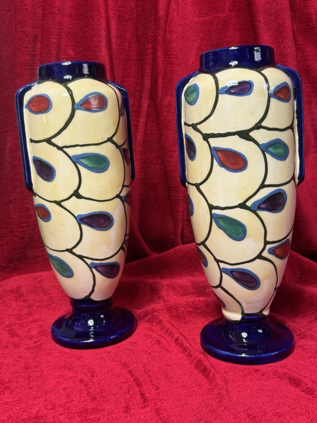 Pair Of Art Deco Ditmar Urbach Czechoslovakian Art Pottery Vases photo 345.0