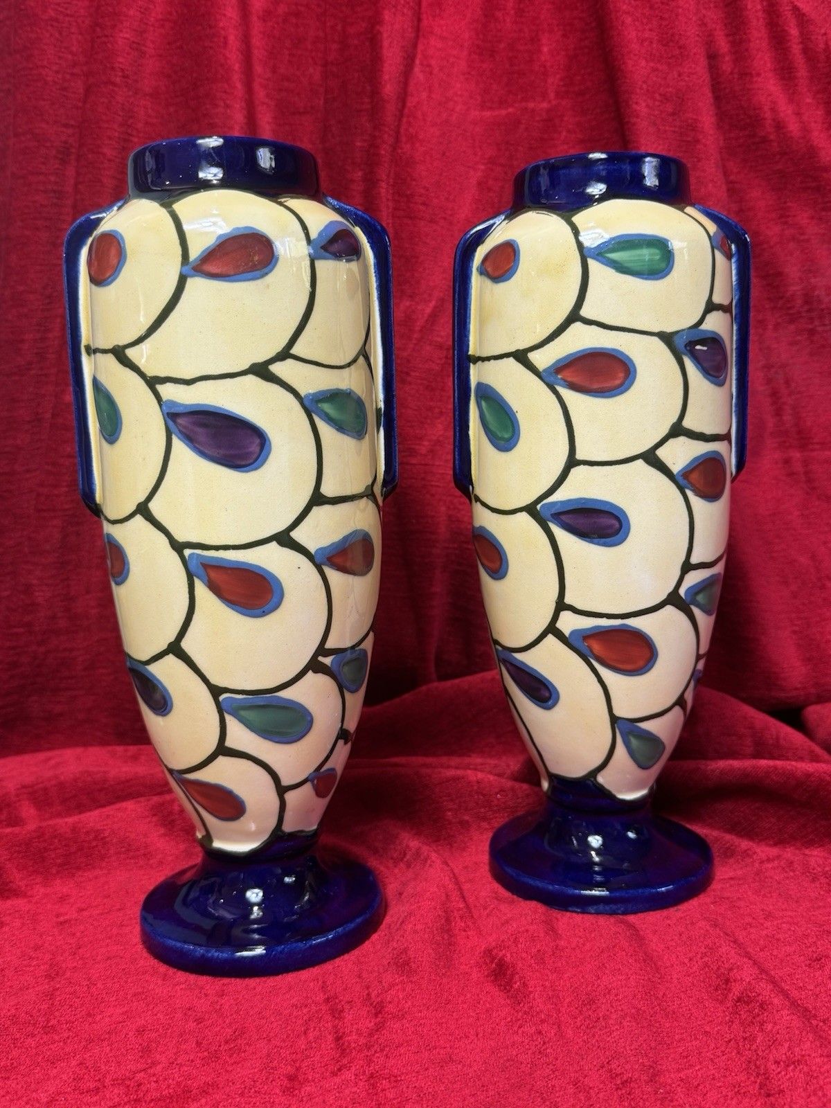 Pair Of Art Deco Ditmar Urbach Czechoslovakian Art Pottery Vases photo vintage