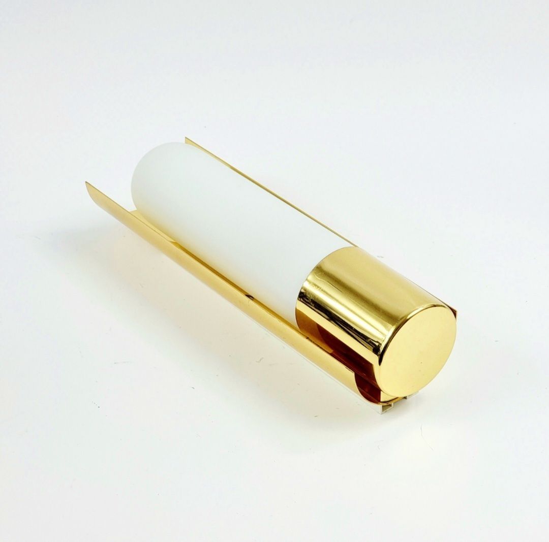 Pair Of Brass And Opaline Glass Wall Lights From Limburg, Germany, 1970s photo vinterior