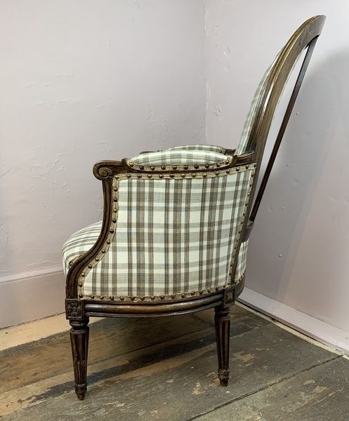 Antique French Bergere Tub Armchair With Check photo 500.0