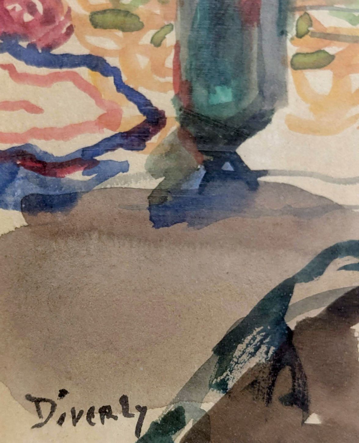 Eliane Diverly Watercolor Representing A Genre Scene In A Tea Room photo furniture