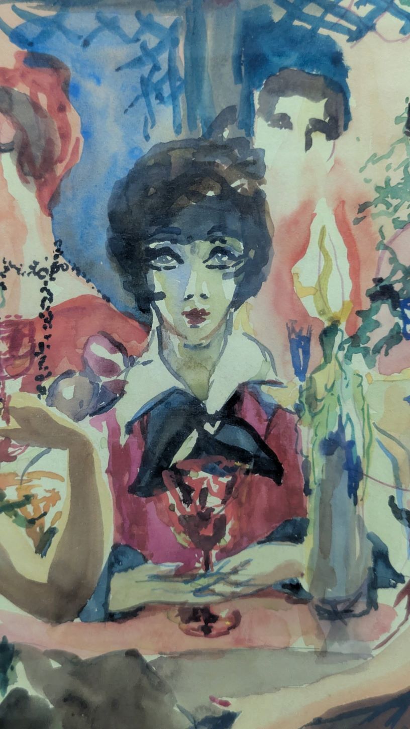 Eliane Diverly Watercolor Representing A Genre Scene In A Tea Room photo Art