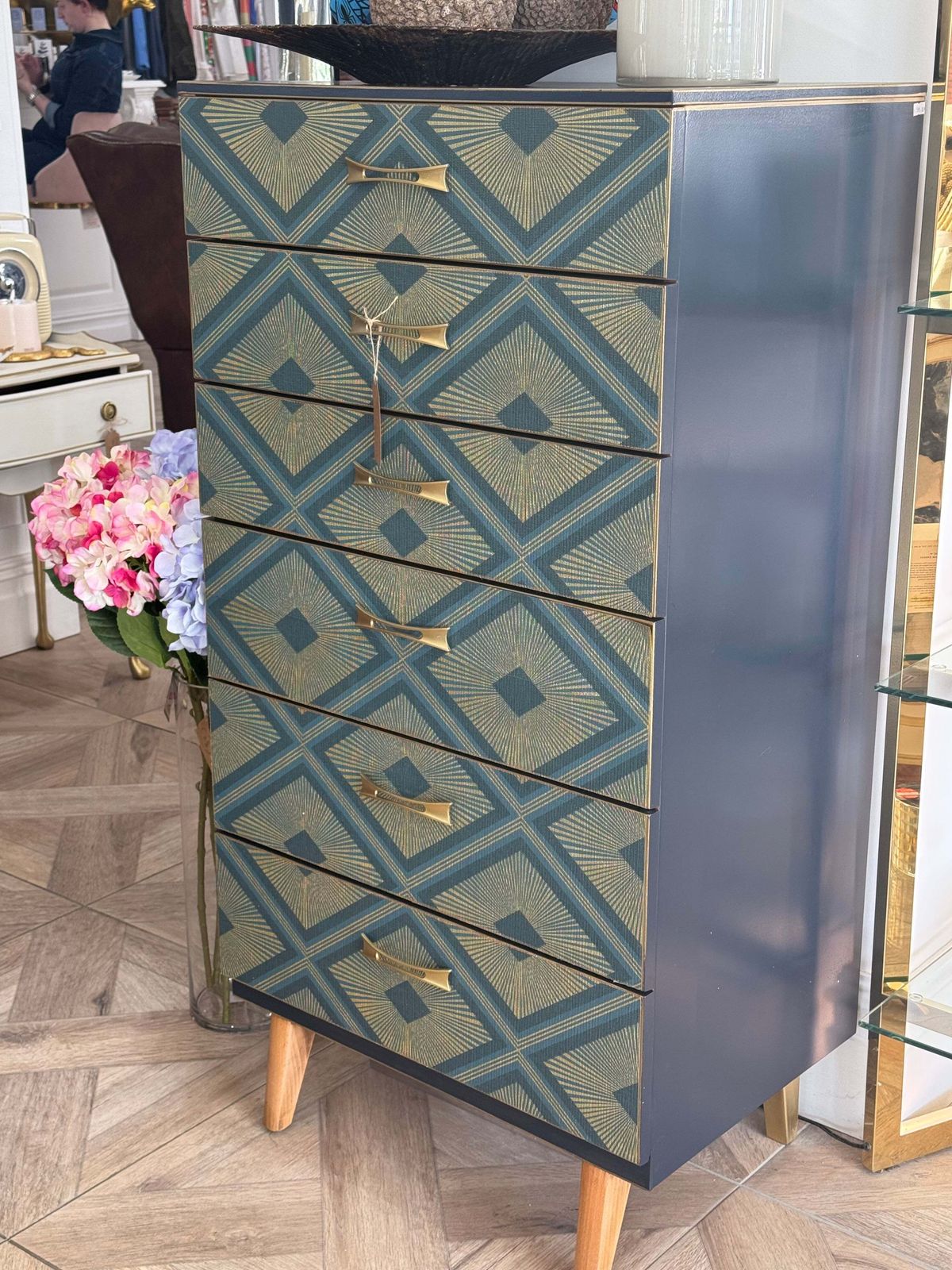 Gatsby Tall Geometric Upcycled Set Of Drawers photo furniture