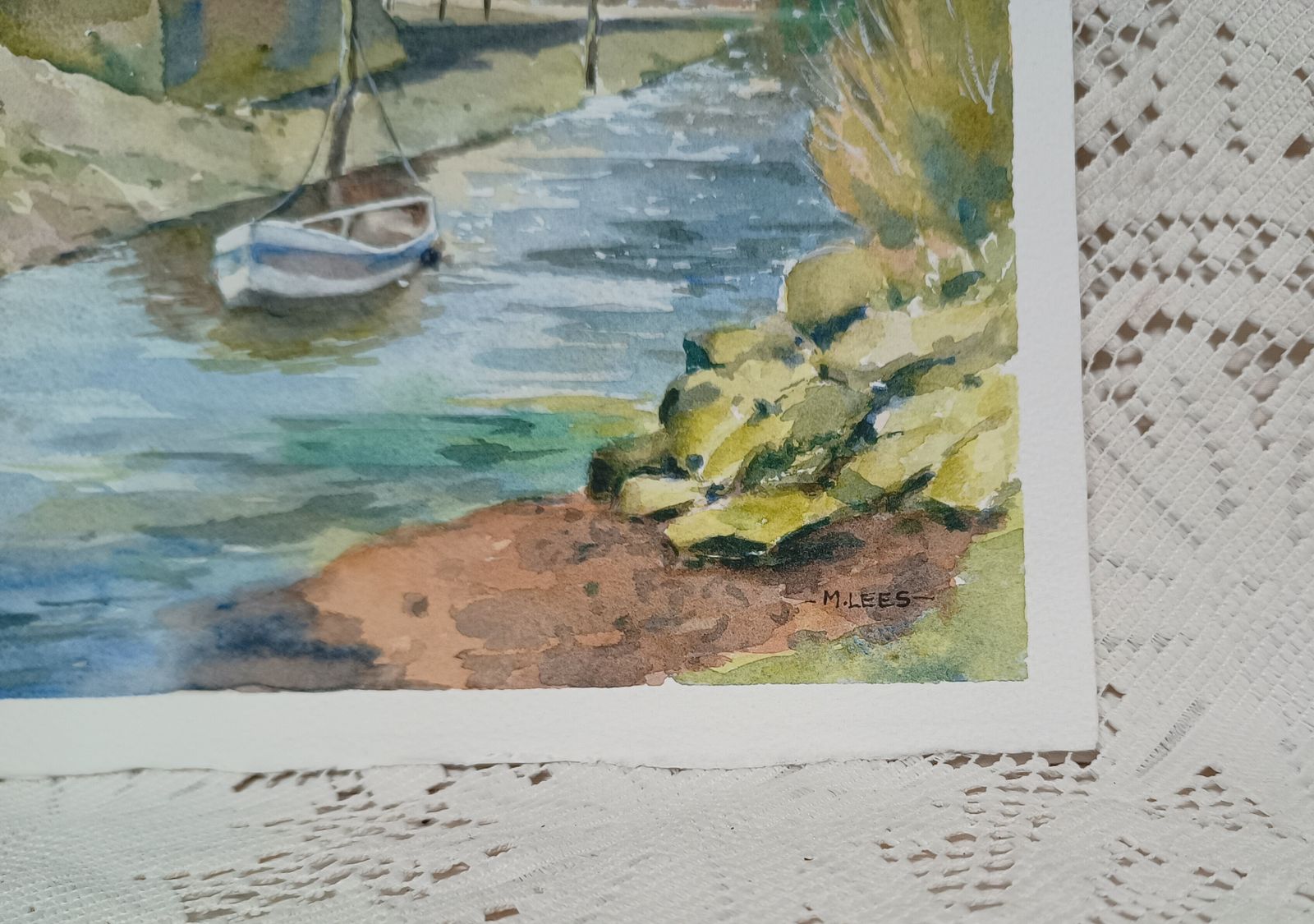 Original Unframed Watercolour Painting,Low Tide Quayside West Yorkshire Signed M.Lees. photo 60.0
