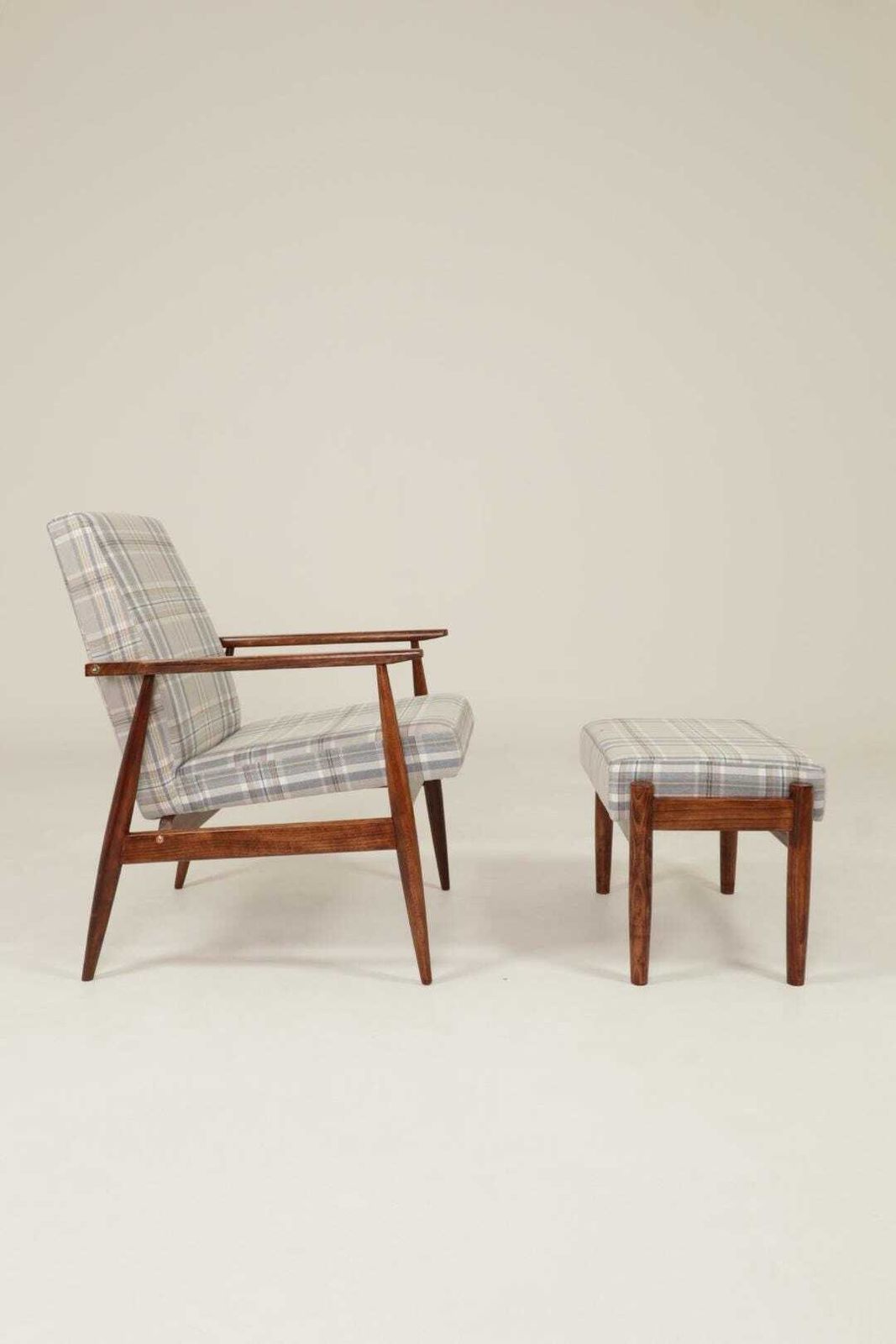 Vintage Set Armchair And Footstool Tartan Royal Design Mid Century Style, 1960 photo Furniture