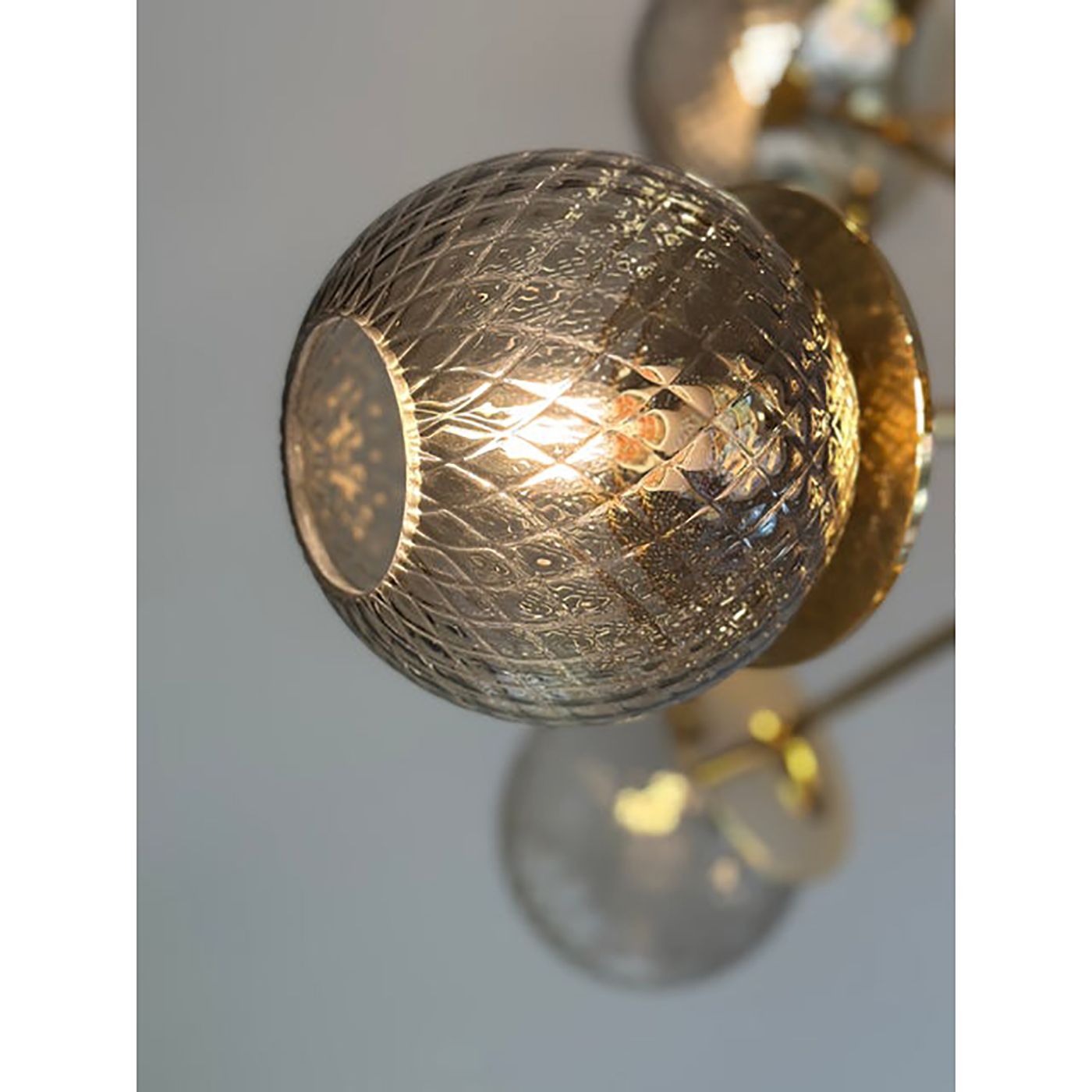 Contemporary Italian Gold Chandelier Sputnik In Style Murano Glass Smoked "Balloton" photo for sale