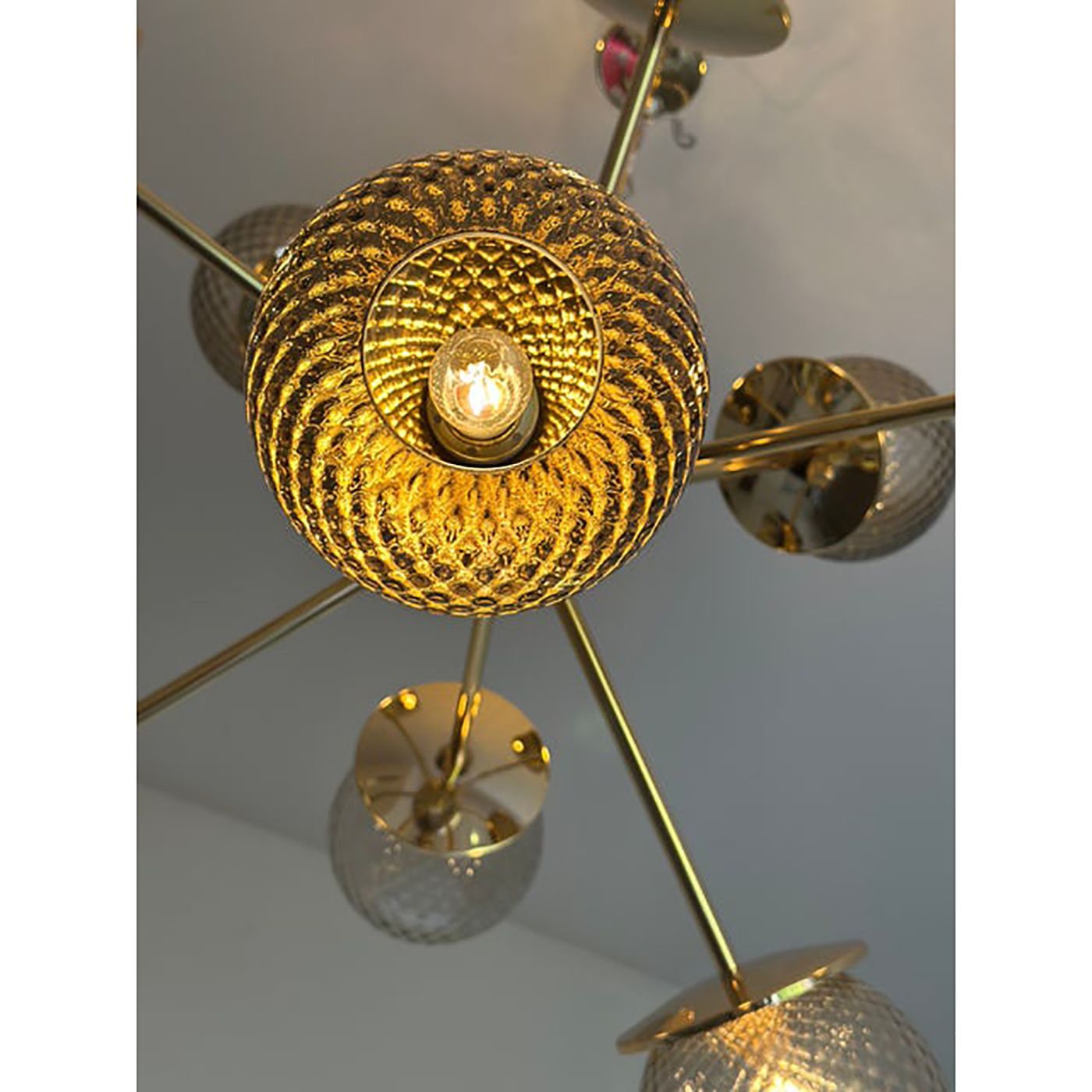 Contemporary Italian Gold Chandelier Sputnik In Style Murano Glass Smoked "Balloton" photo Lighting