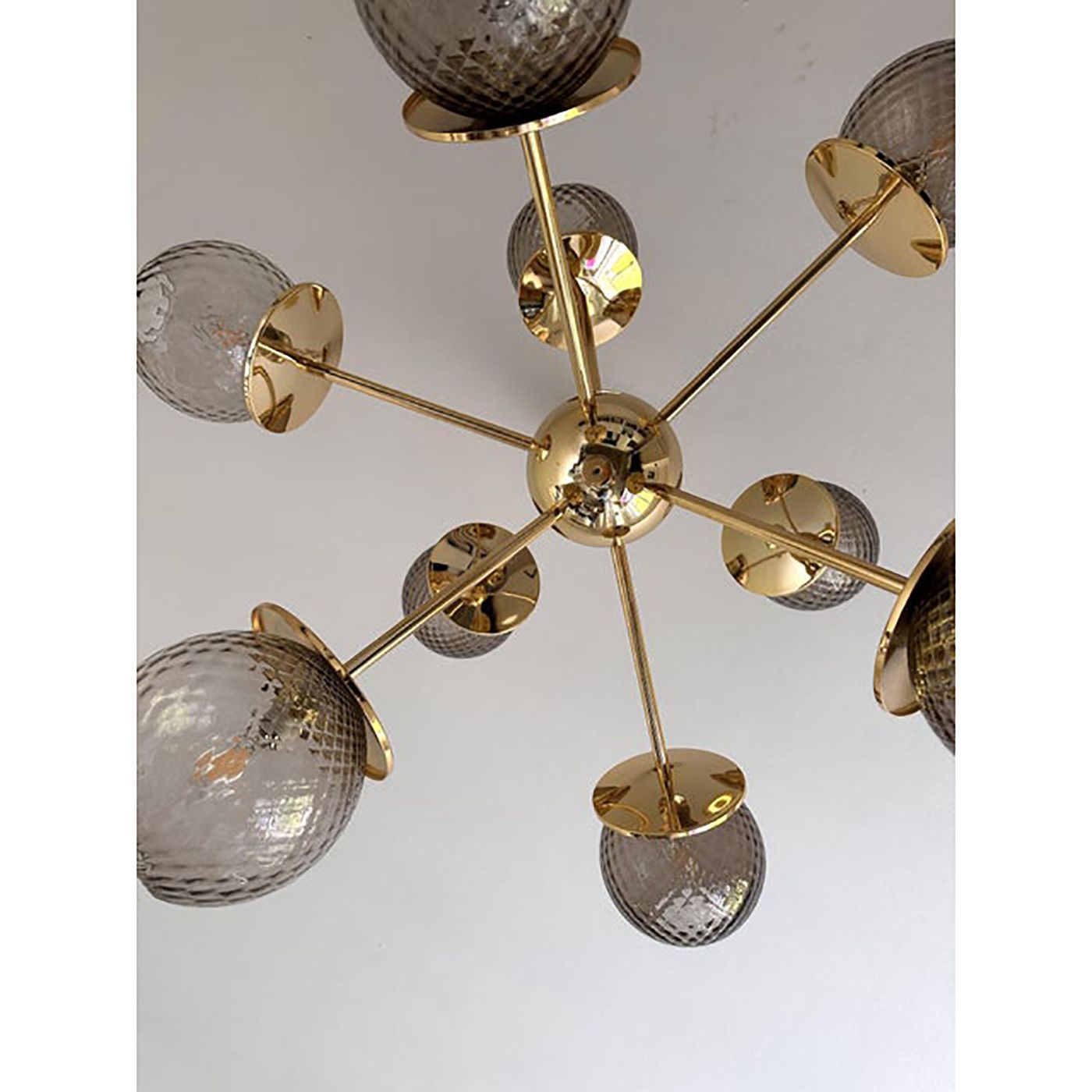 Contemporary Italian Gold Chandelier Sputnik In Style Murano Glass Smoked "Balloton" photo 7800.0