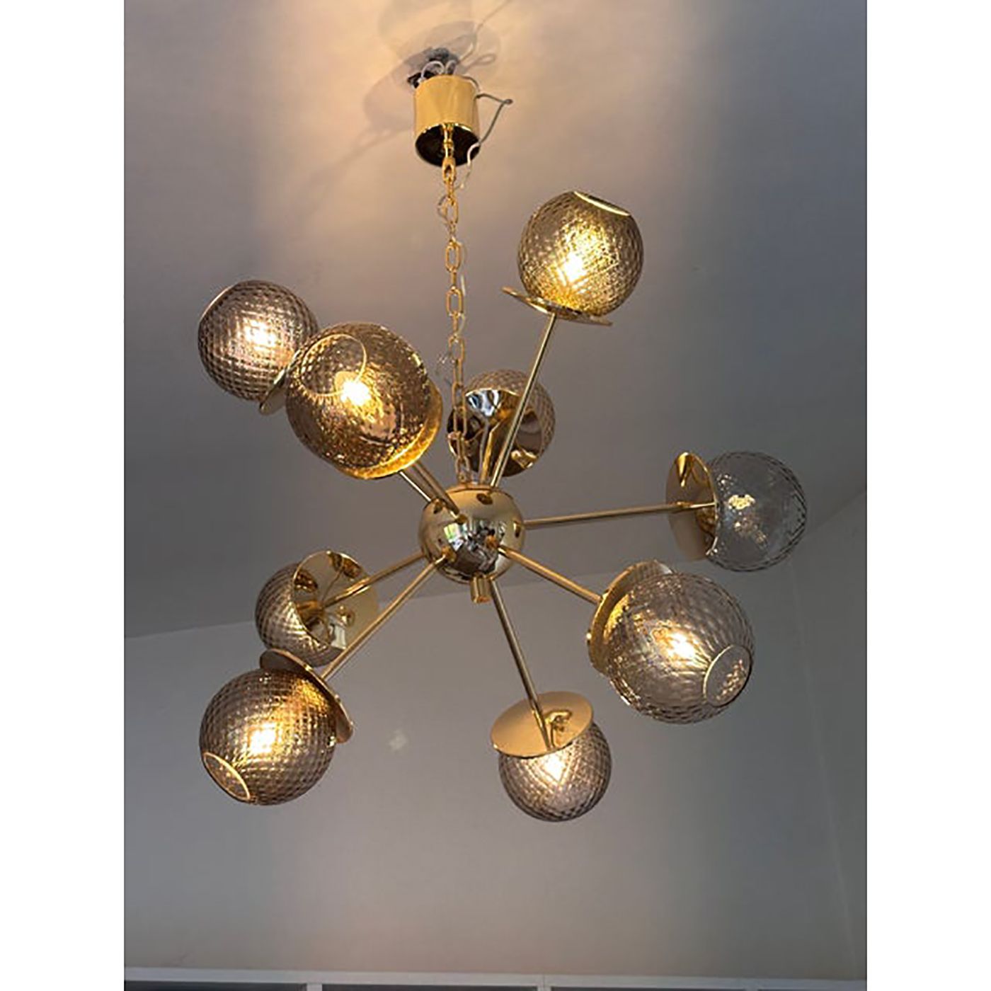 Contemporary Italian Gold Chandelier Sputnik In Style Murano Glass Smoked "Balloton" photo vintage
