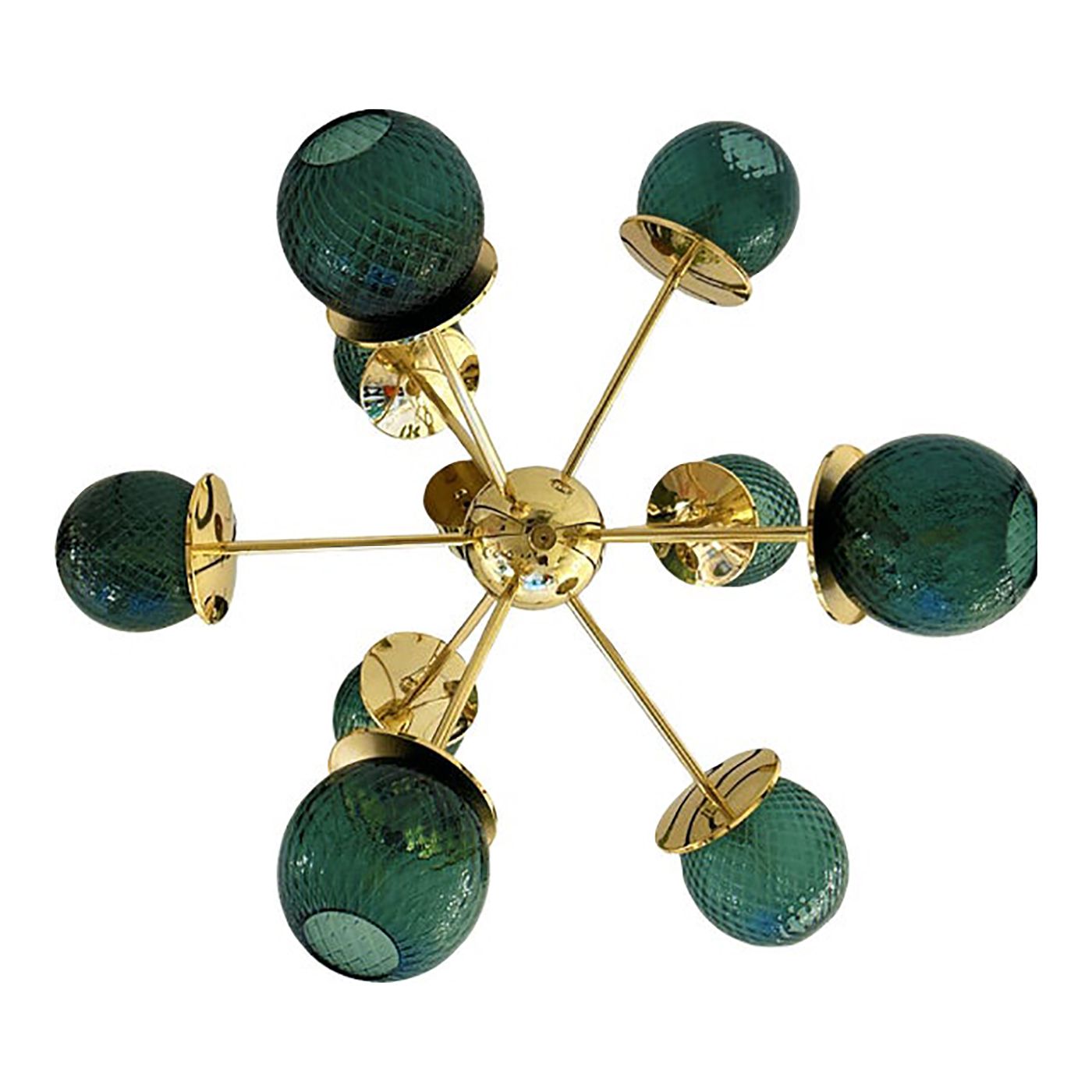 Italian Gold Chandelier Sputnik In Murano Glass Style Green "Balloton"