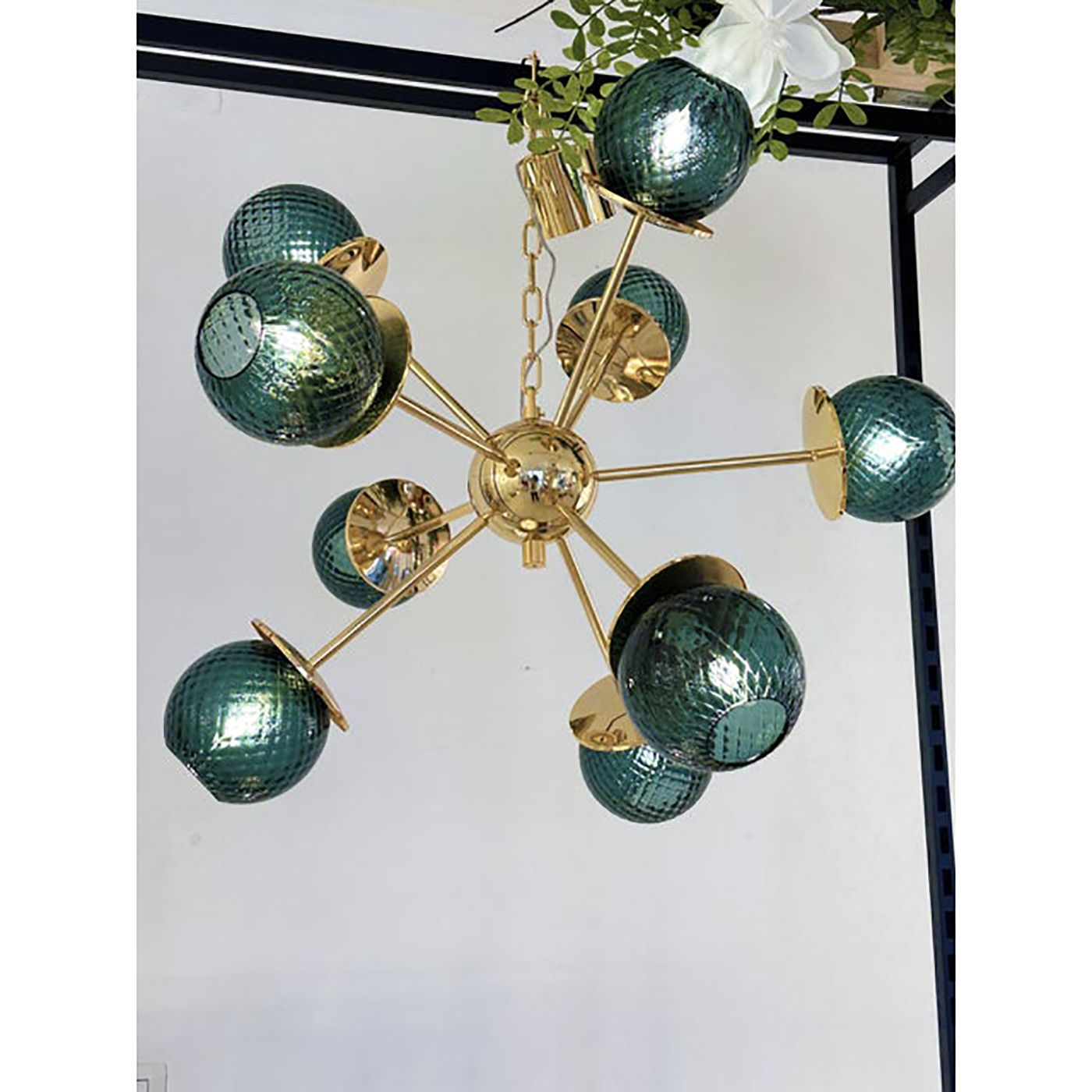 Italian Gold Chandelier Sputnik In Murano Glass Style Green "Balloton" photo 9800.0