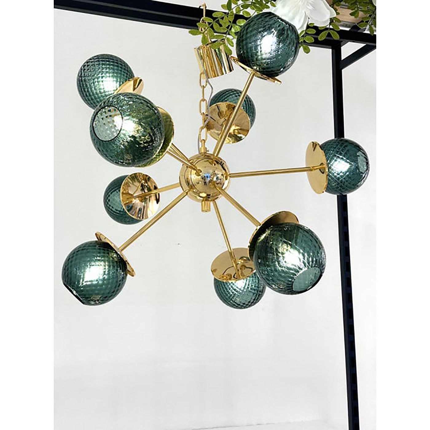 Italian Gold Chandelier Sputnik In Murano Glass Style Green "Balloton" photo buy