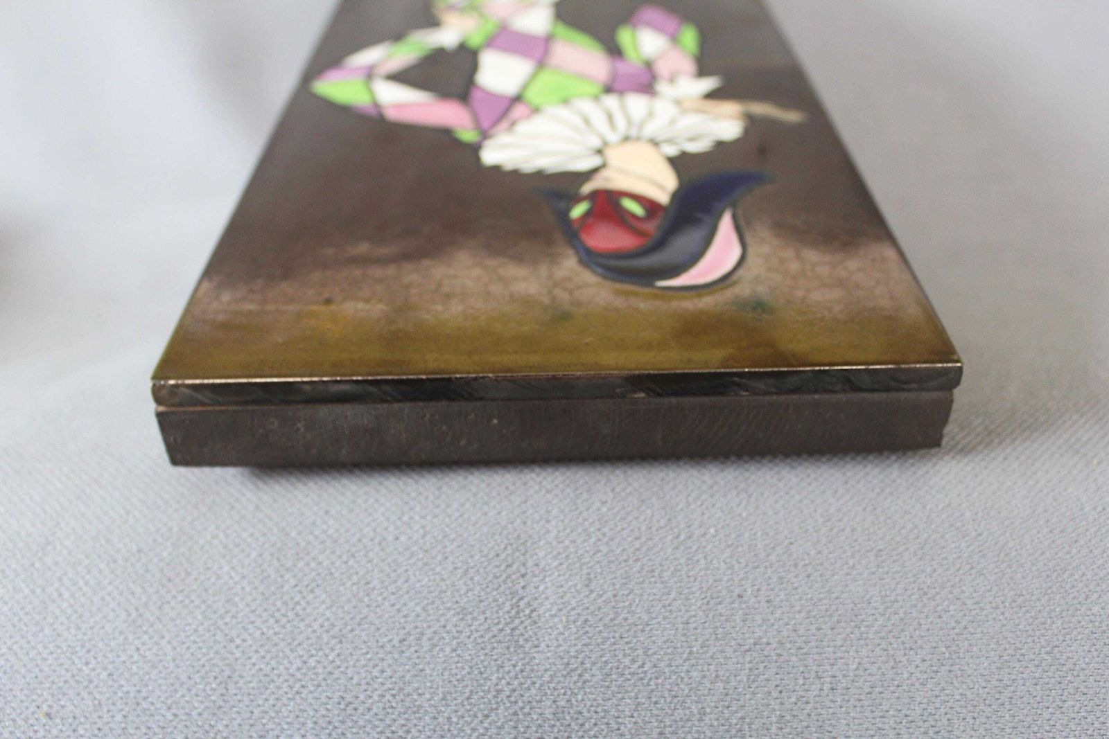 photo furniture Tall Vintage Mid Century Retro Harlequin Jester Ceramic Tile Art Panel, Wall Plaque, Tile Panel On Wood, Painting, Mardi Gras, Dancer