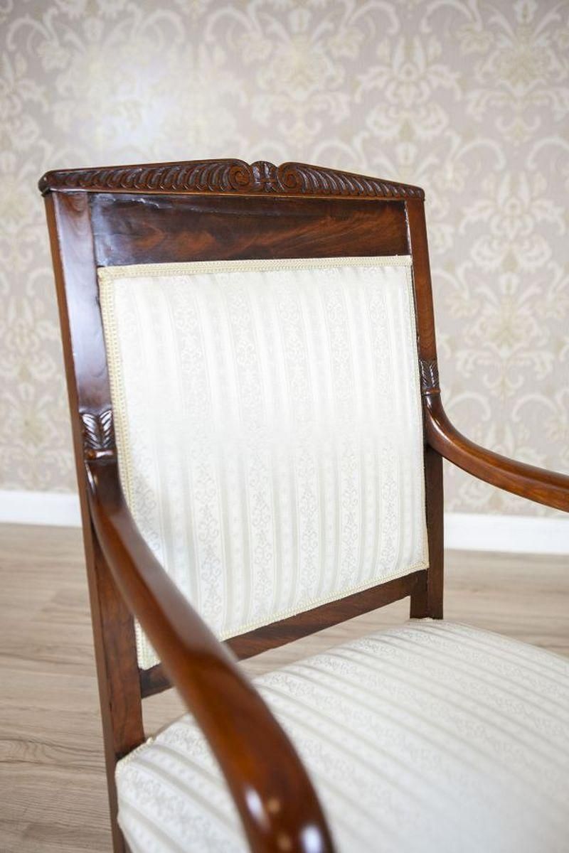 19th Century Biedermeier Mahogany Armchair In Light Upholstery, 1890s photo vintage