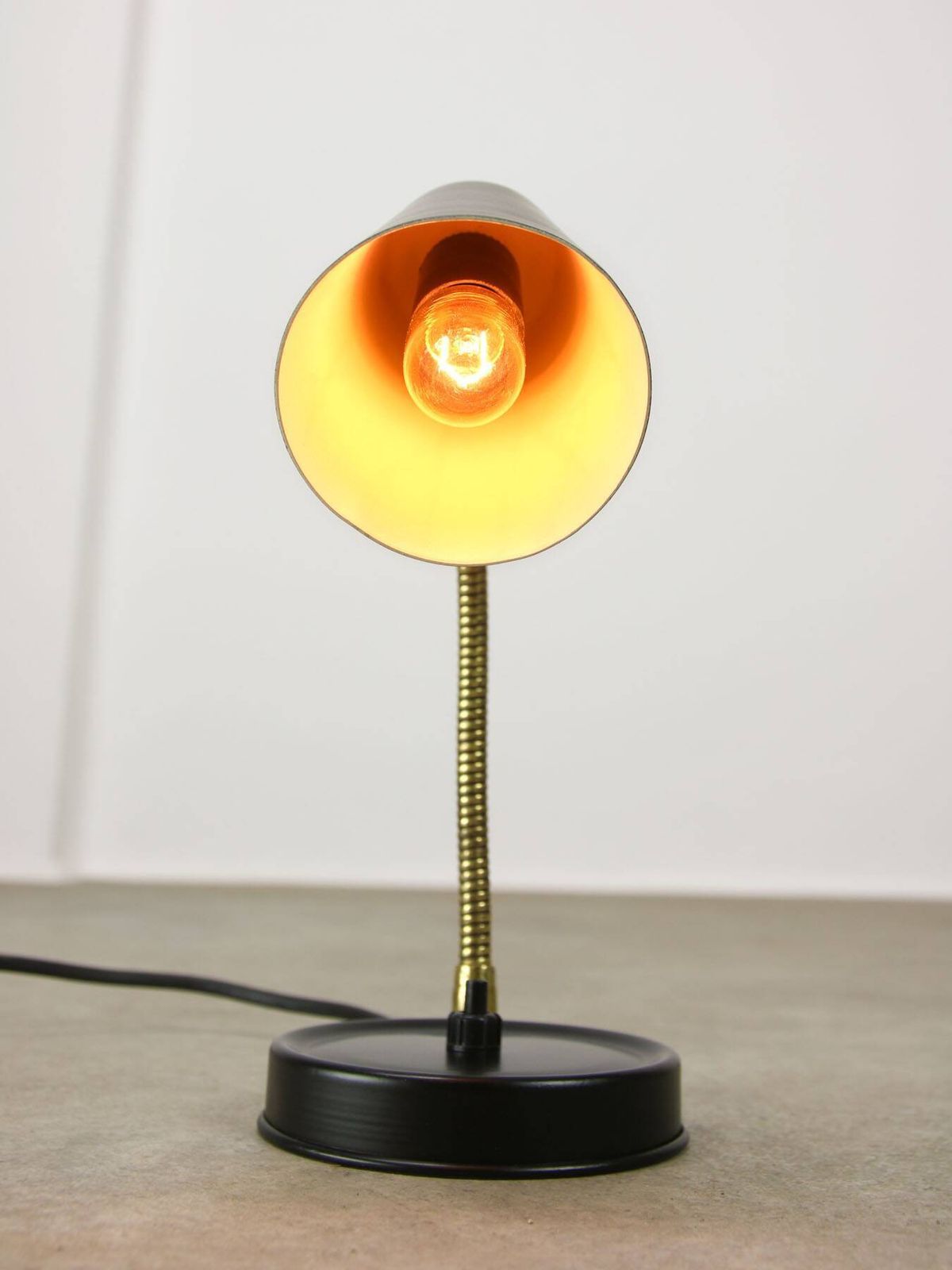 Mid Century Italian Mini Gooseneck Table Lamp In Black And Brass photo buy