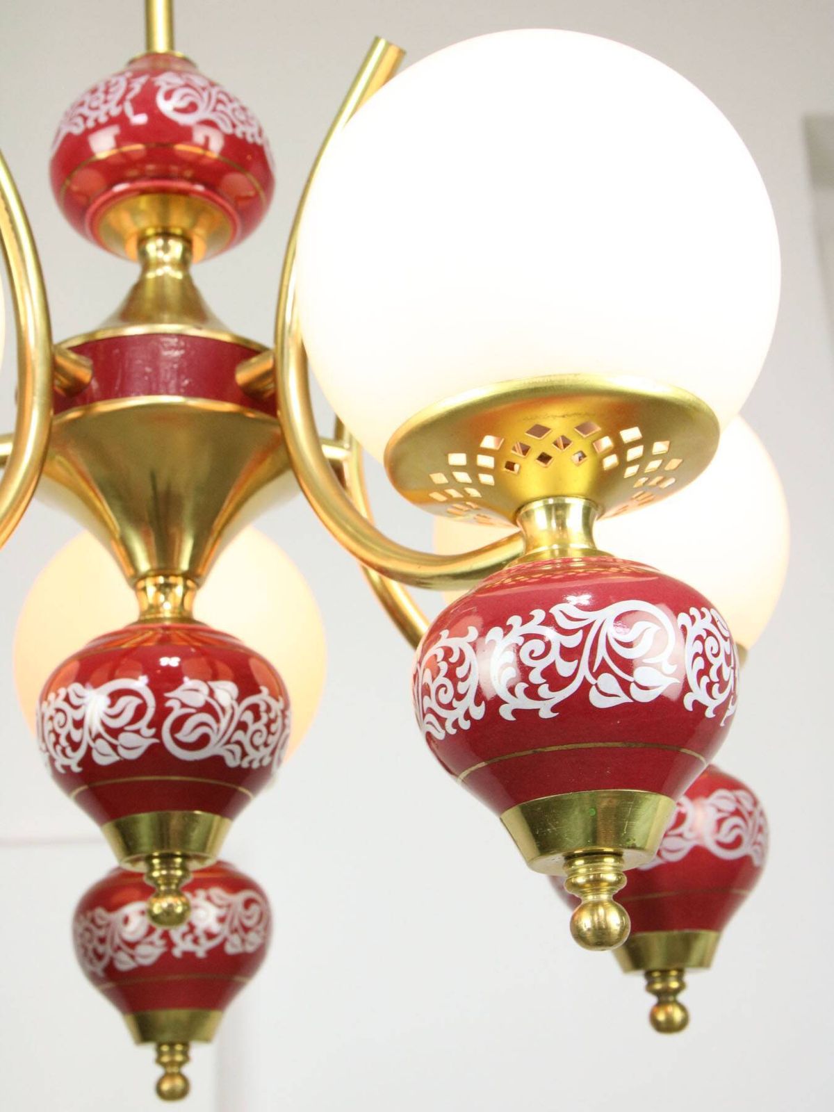 photo furniture Mid Century Italian Brass, Opaline & Ceramic Chandelier