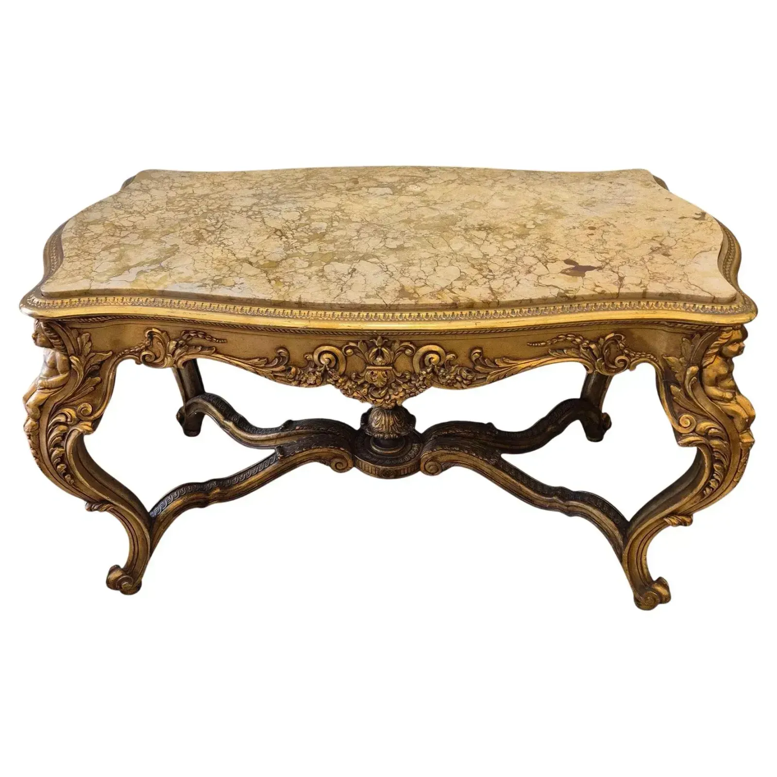 Louis XV Style Middle Table In Gilded Wood And Marble   19th Century