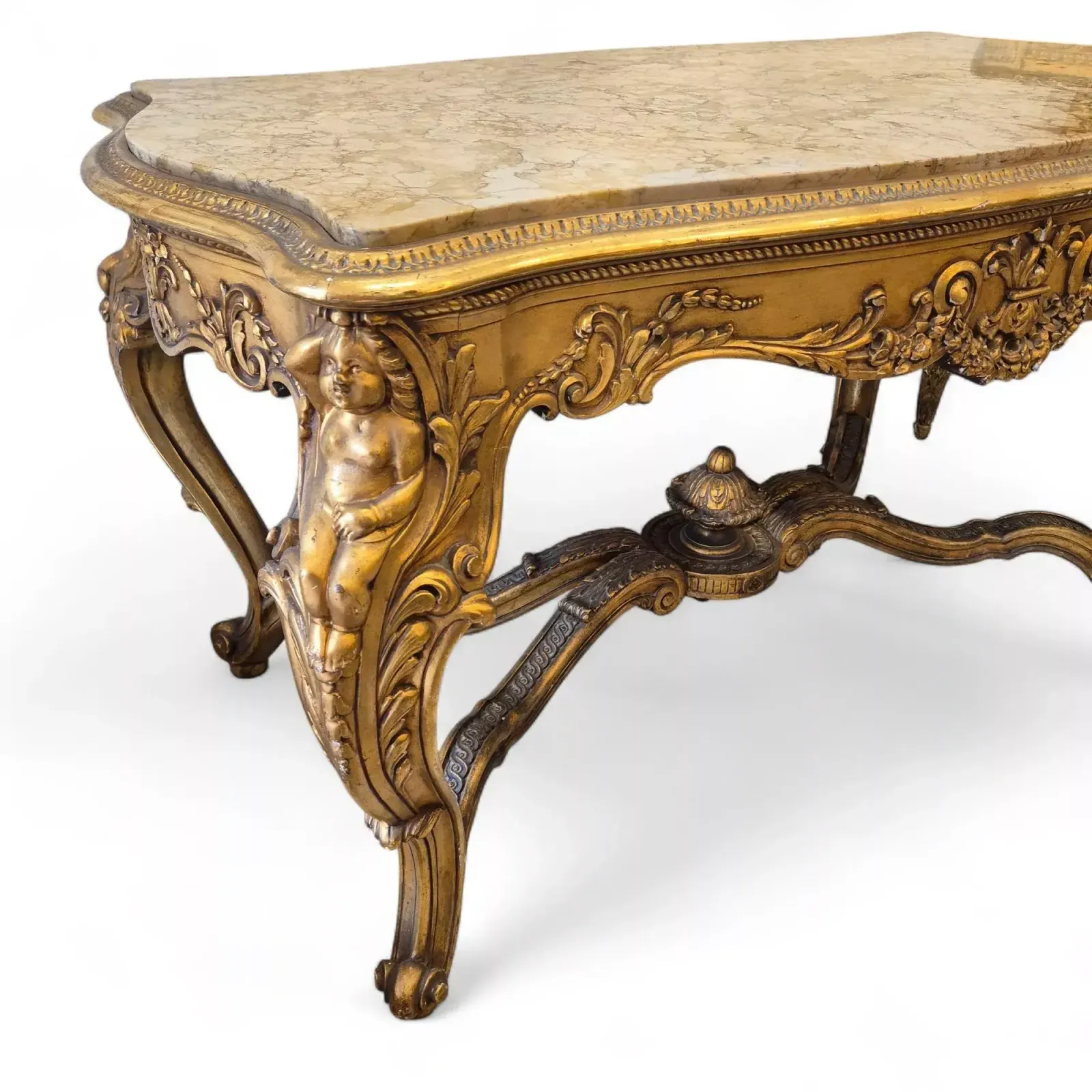 Louis XV Style Middle Table In Gilded Wood And Marble   19th Century photo furniture