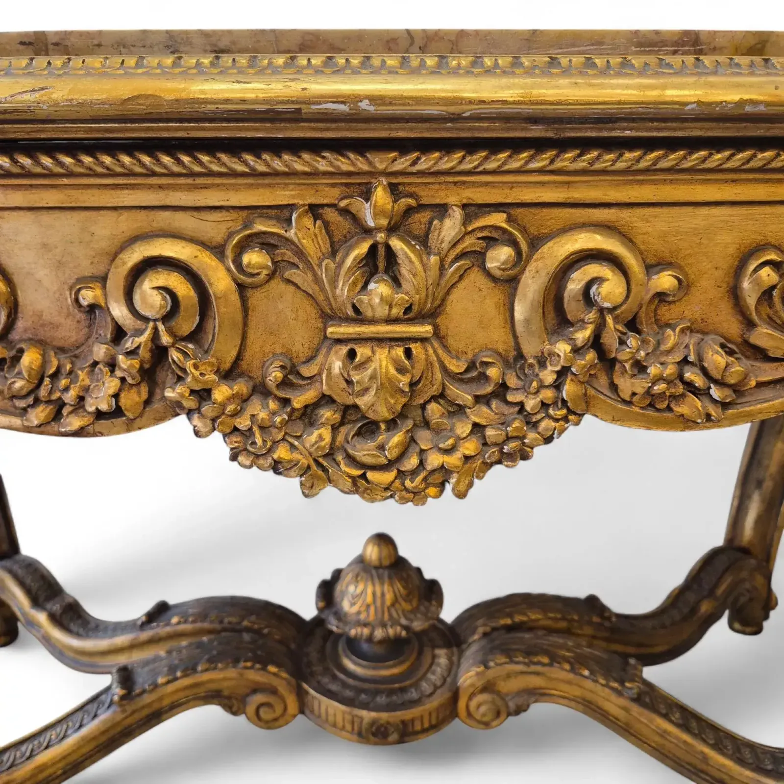 Louis XV Style Middle Table In Gilded Wood And Marble   19th Century photo for sale
