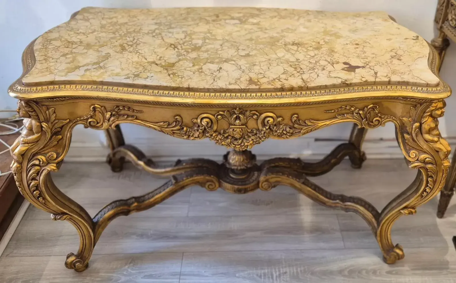 Louis XV Style Middle Table In Gilded Wood And Marble   19th Century photo Furniture