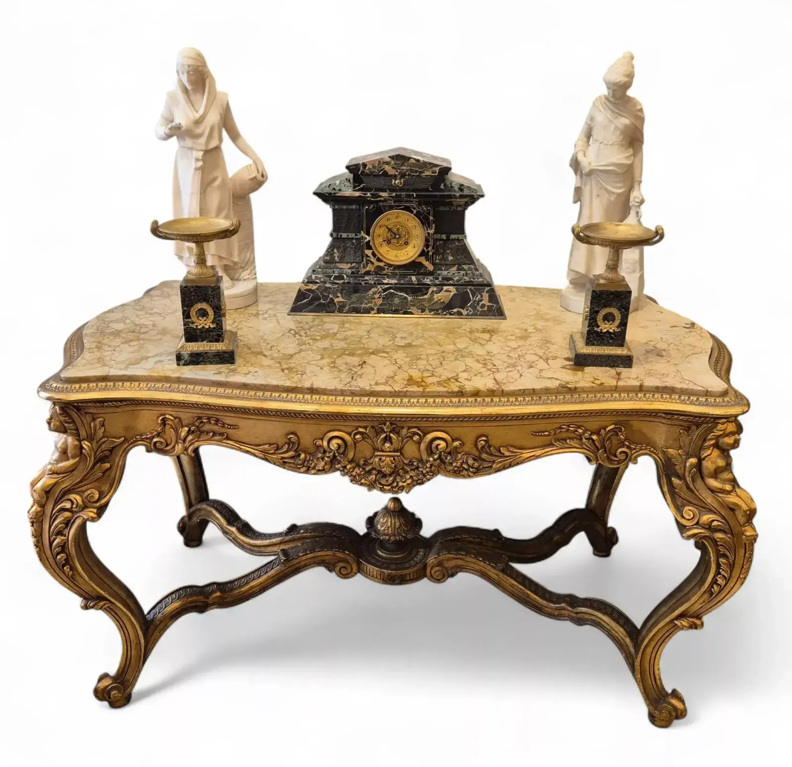 Louis XV Style Middle Table In Gilded Wood And Marble   19th Century photo vinterior