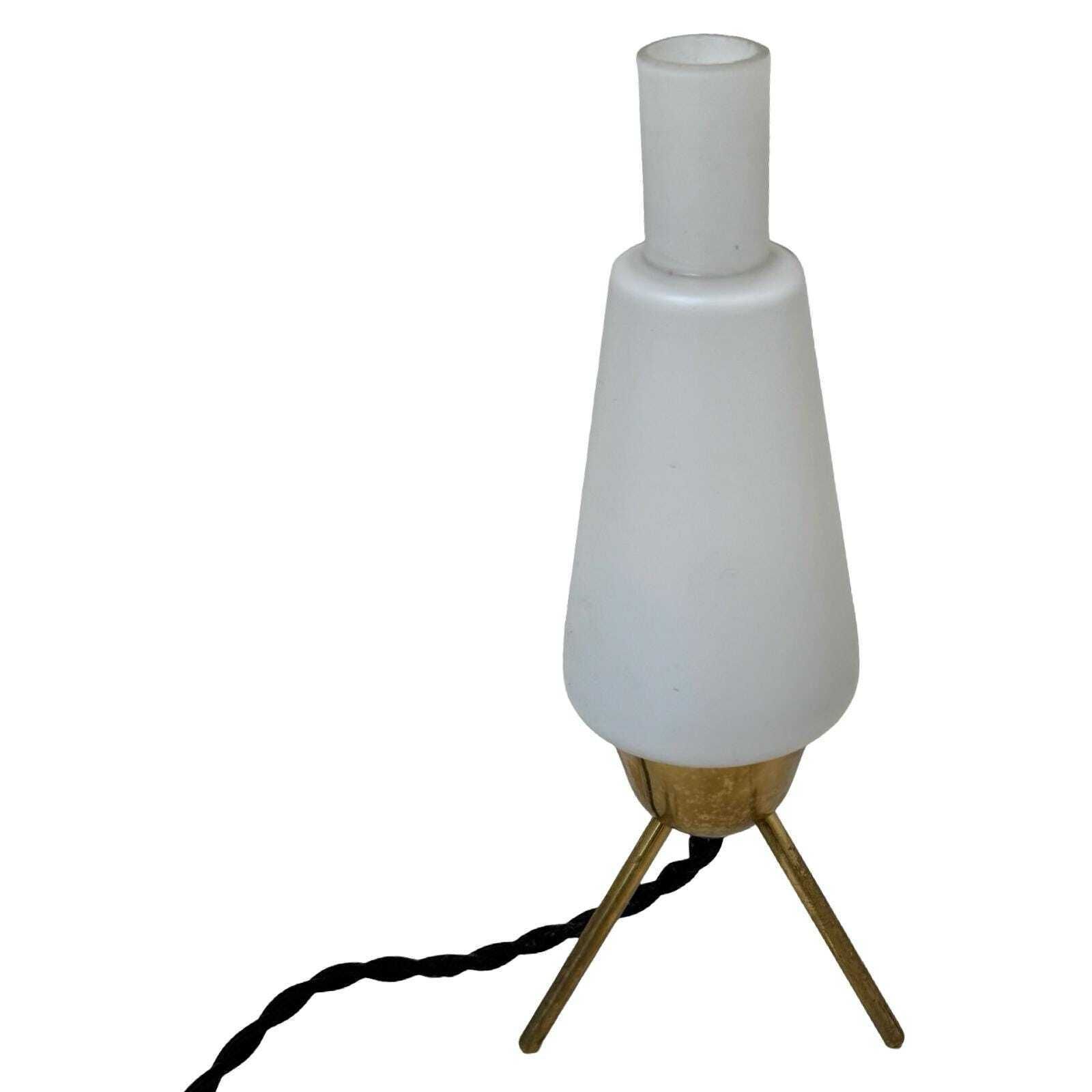Atomic Age / Mid Century Modern   Tripod Lamp With White Satin Glass Shade On Brass Feet photo furniture