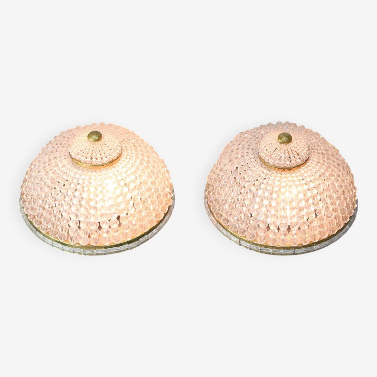 Mid Century Czech Crystal And Brass Wall Lamp In Brass, 50s, Set Of 2