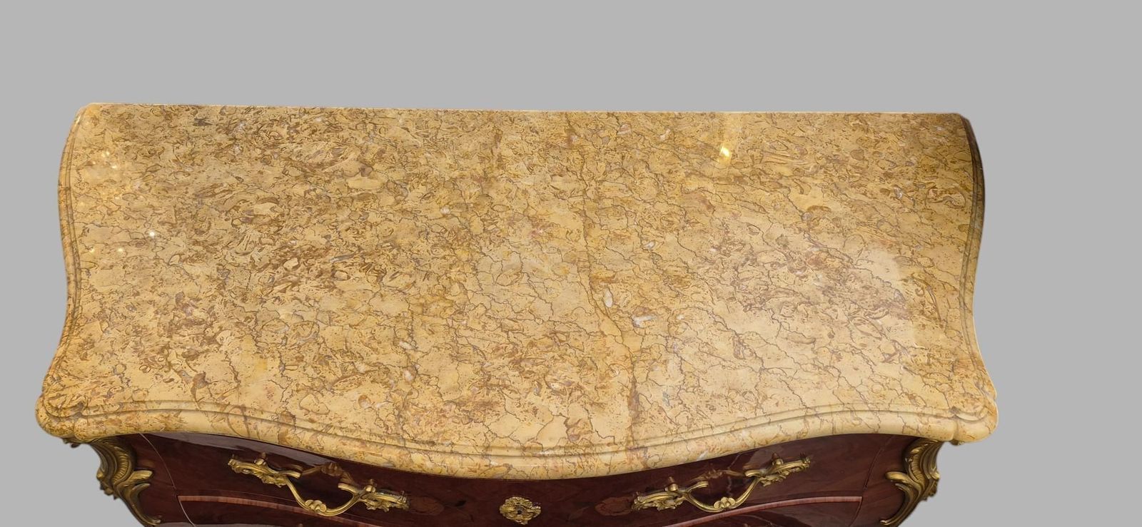 photo for sale Louis XV Style Marquetry And Marble Chest Of Drawers, France, Early 20th Century