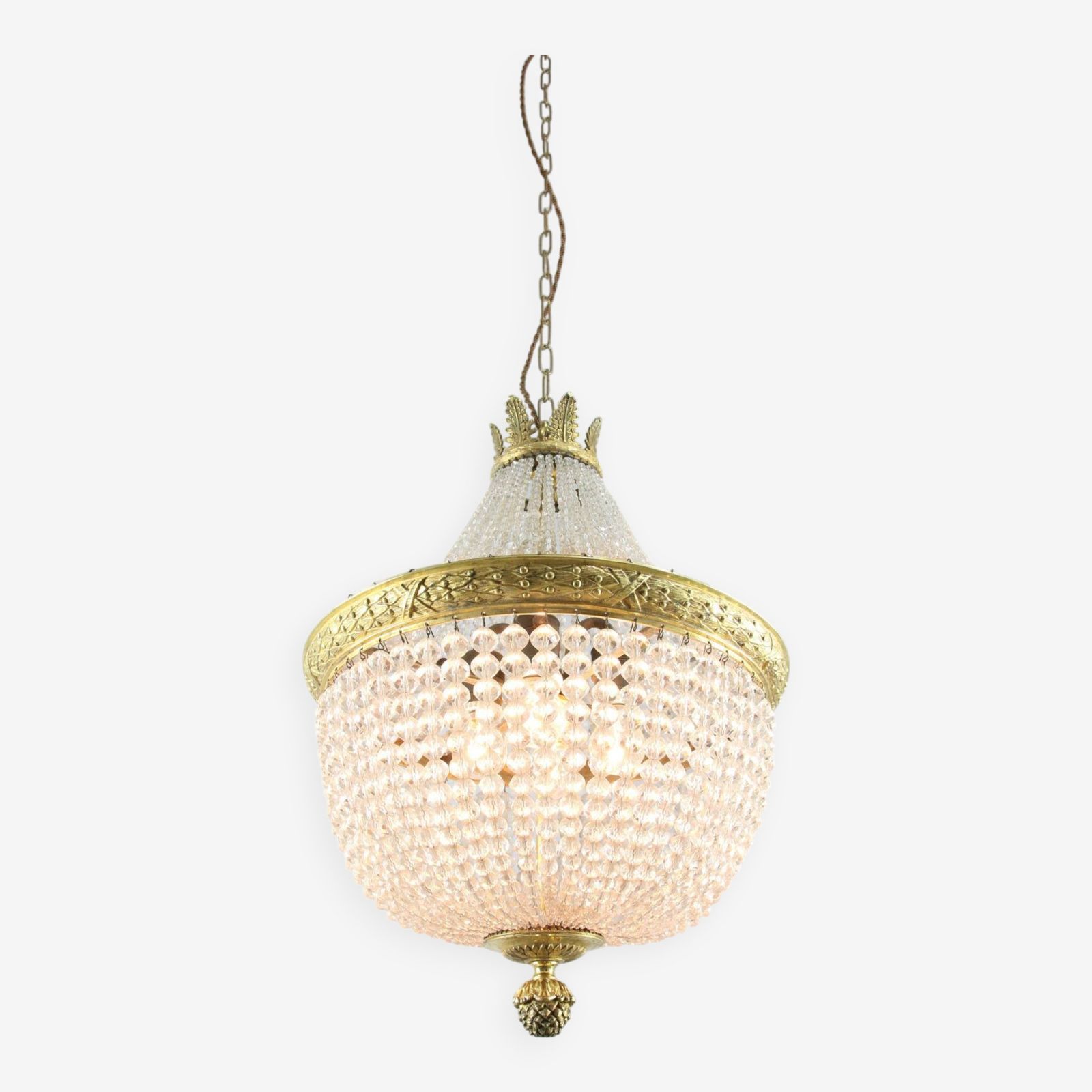 French Empire Crystal And Brass Chandelier, 1940s
