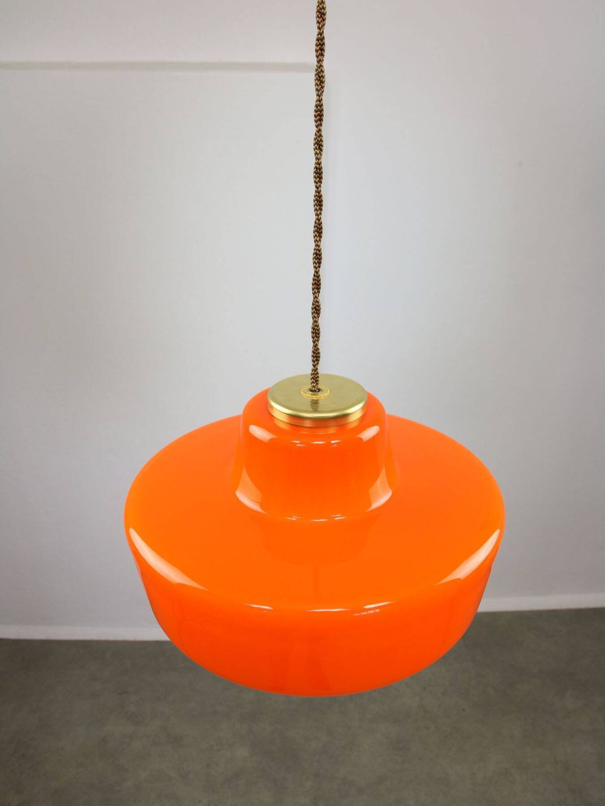photo buy Mid Century Modern Italian Orange Glass And Brass Pendant Lamp