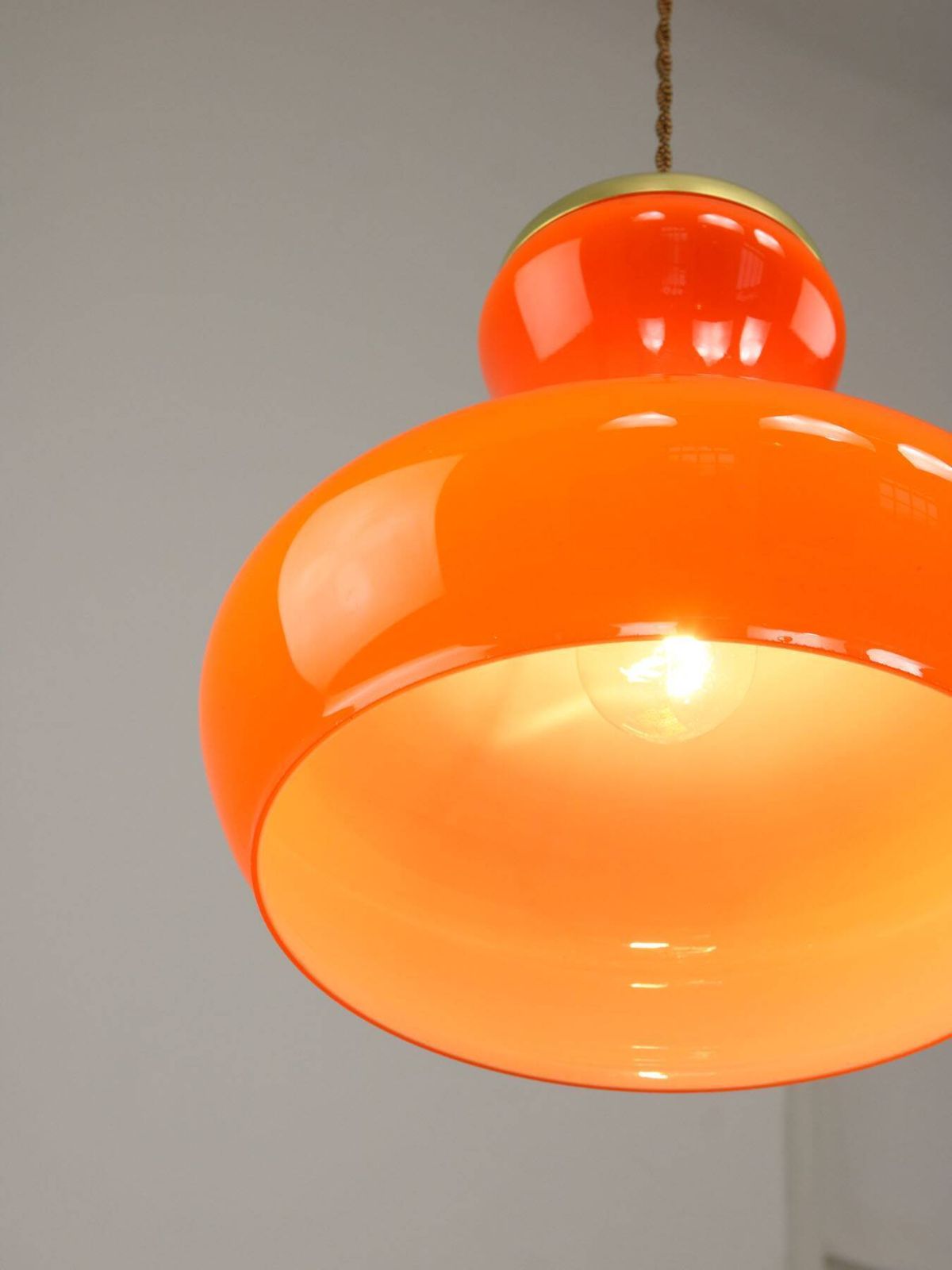 Mid Century Modern Italian Orange Glass And Brass Pendant Lamp photo Lighting