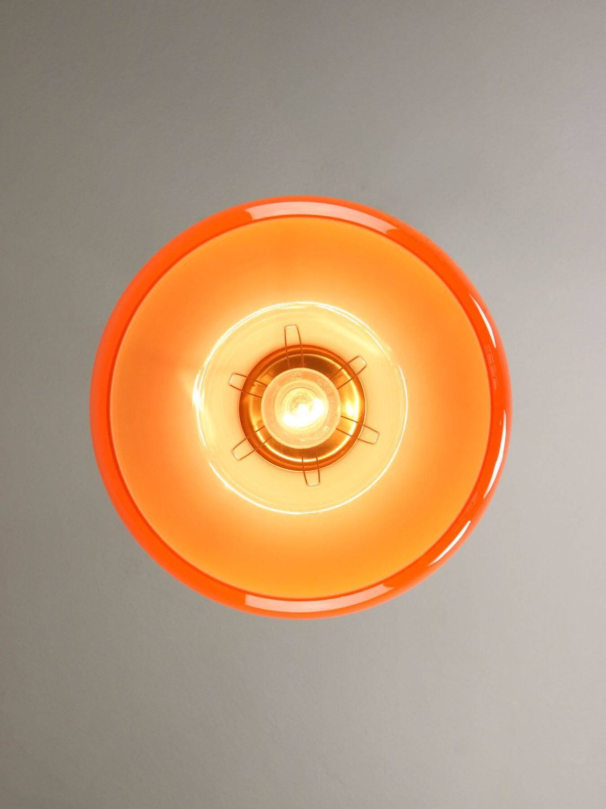 Mid Century Modern Italian Orange Glass And Brass Pendant Lamp photo vinterior