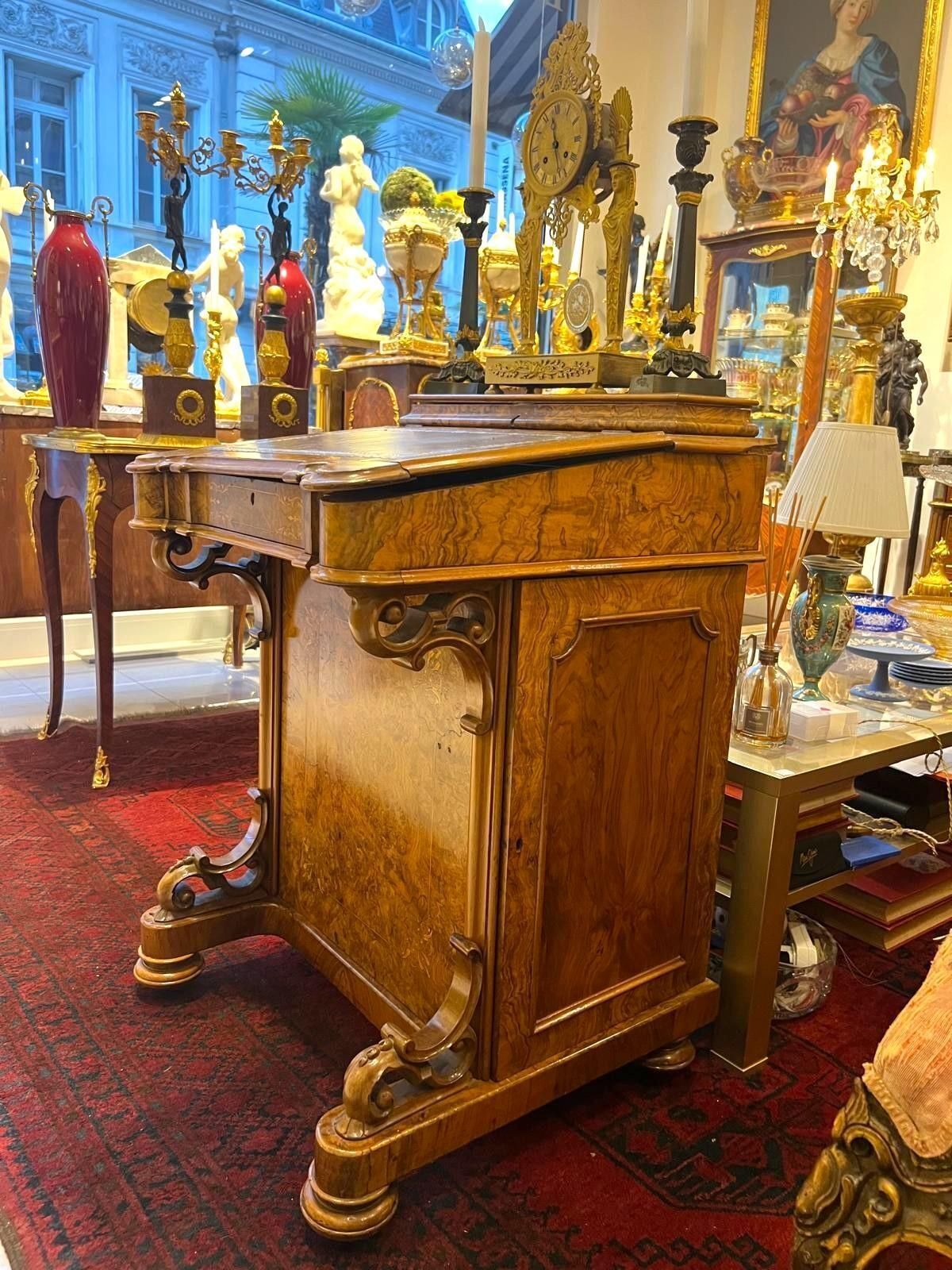 Furniture Davenport Mid Victorian Burr Walnut And Marquetry Desk, 19th Century, Circa 1860 photo