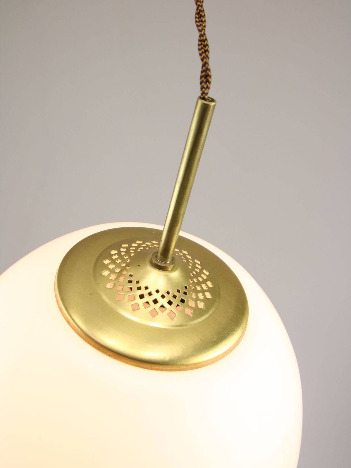 Mid Century Modern Italian Opaline Glass And Brass Pendant Lamp photo 477.0