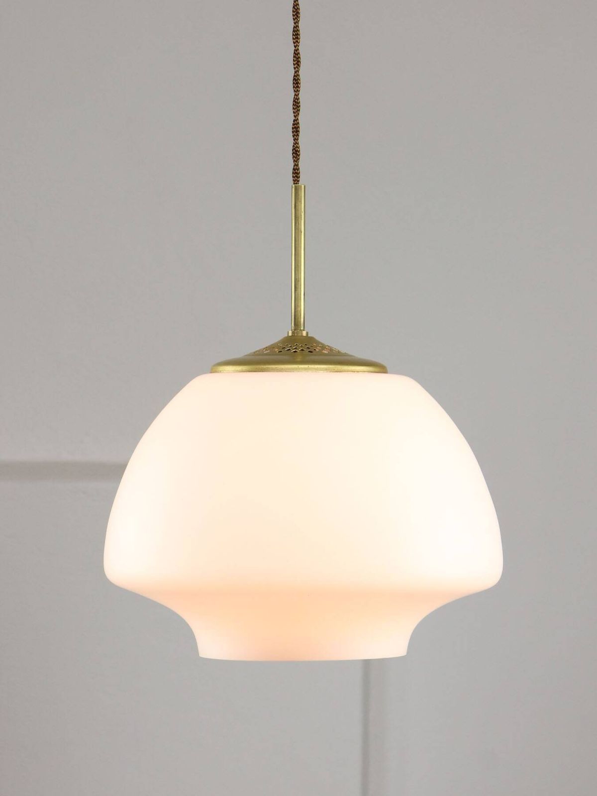Mid Century Modern Italian Opaline Glass And Brass Pendant Lamp photo buy