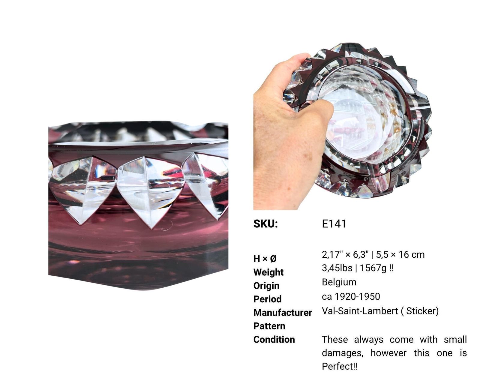 Geslepen Kristallen Asbak Amethist | Val Saint Lambert photo furniture