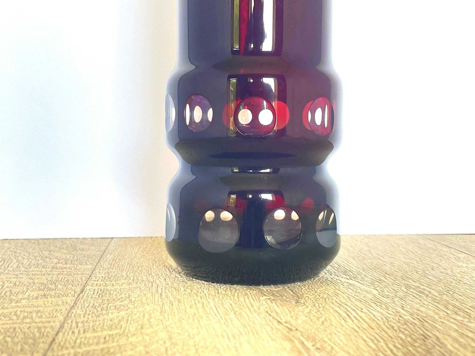 Tall Black Cherry Red Mid Century German Glass Vase With Clear Windows photo furniture