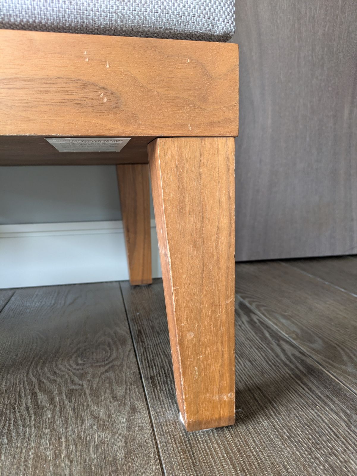 Tall Chest Of Drawers In Walnut And Upholstered Grey Fabric photo vinterior